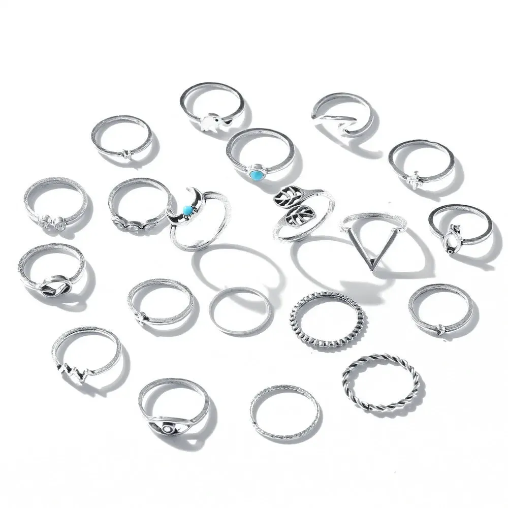 20-Piece King Bohemian Women's Eyes and Moon Combination Ring