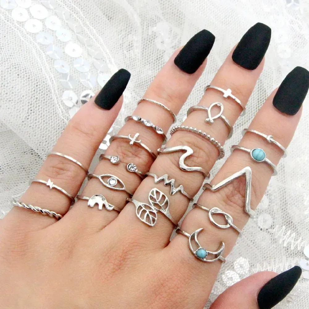 20-Piece King Bohemian Women's Eyes and Moon Combination Ring