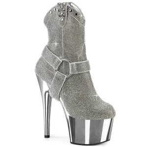 ADORE-1029CHRS Silver Rhinestone Cowgirl Platform Stripper Boots