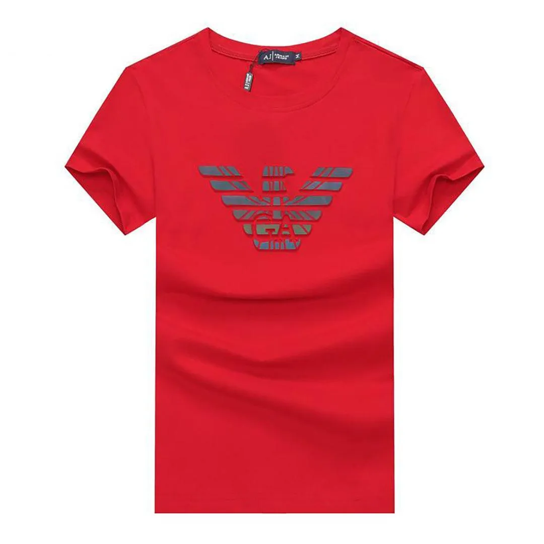 AJ Organic Cotton Contrast Logo T Shirt-Red