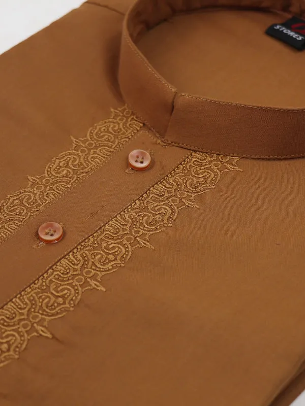 AM Men's Festive Embroidery Kurta Brown