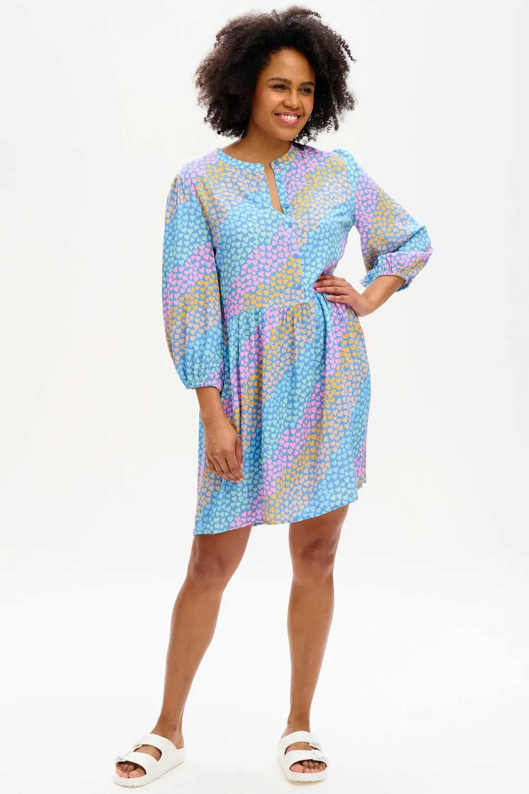 Astra Babydoll Dress | Sliding Hearts (Blue)