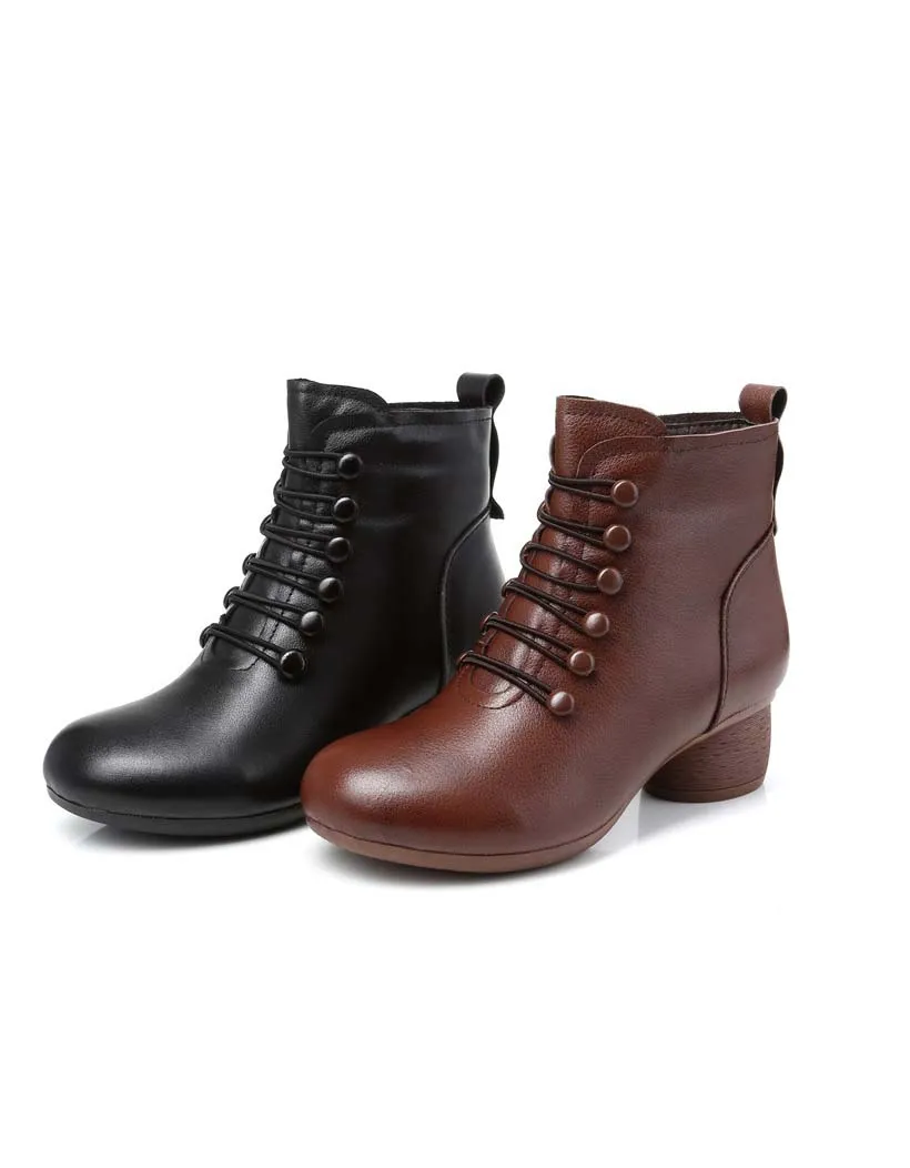 Autumn Winter Retro Leather Comfy Women Chunky Boots