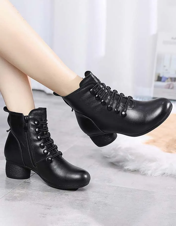 Autumn Winter Retro Leather Comfy Women Chunky Boots