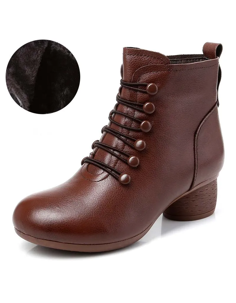 Autumn Winter Retro Leather Comfy Women Chunky Boots