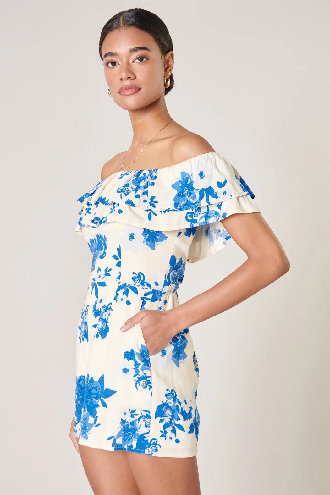 Azure Kona Floral Ruffled Off The Shoulder Romper