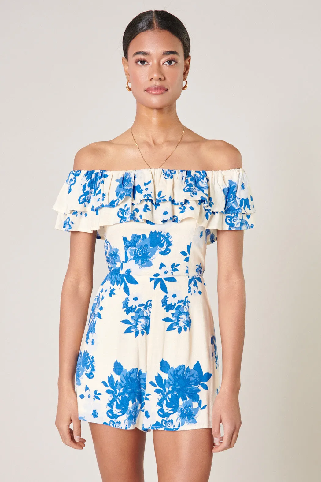 Azure Kona Floral Ruffled Off The Shoulder Romper