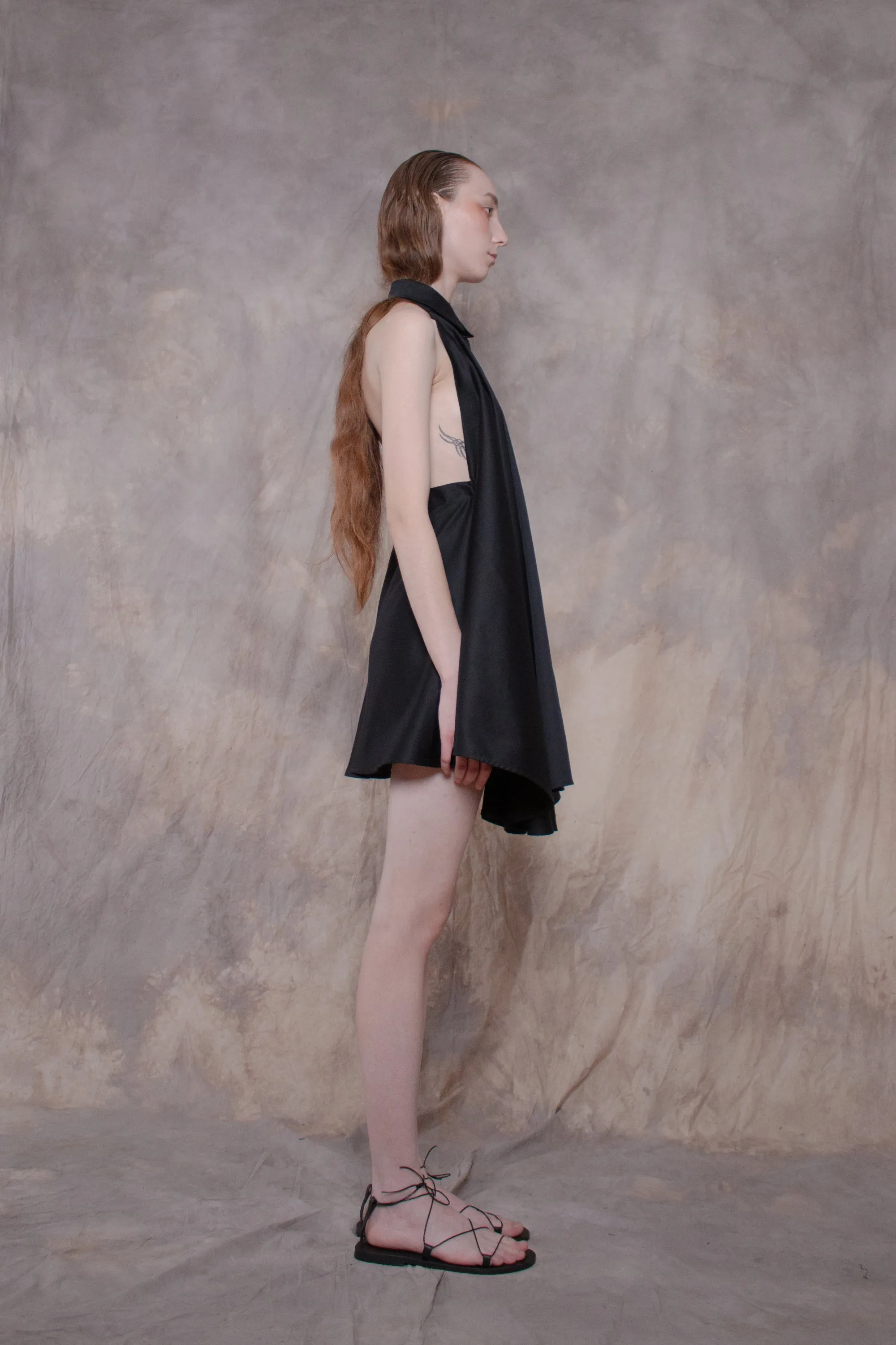 Backless Black Cotton Shirt