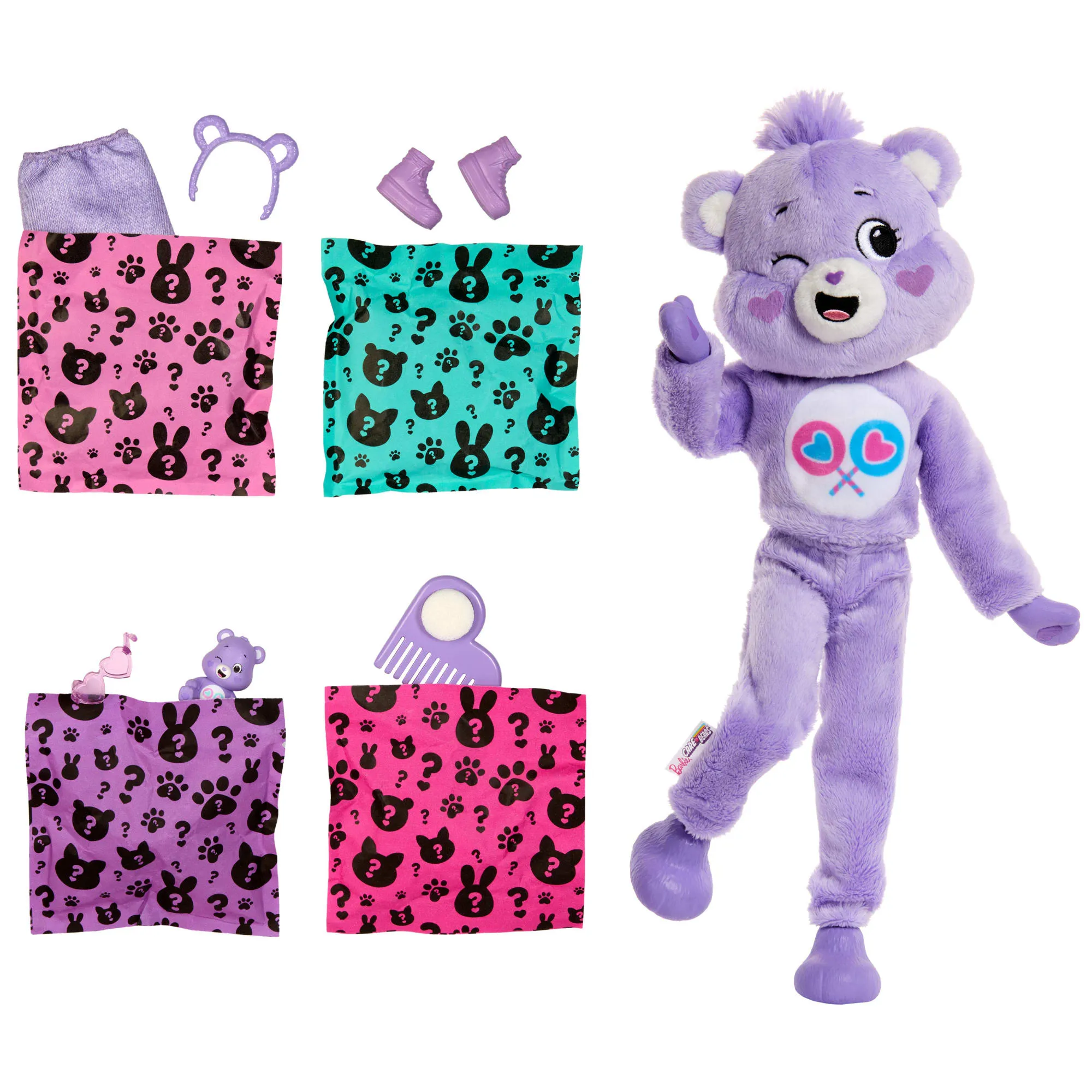 Barbie Cutie Reveal Care Bears Series Doll & Accessories in Share Bear Plush Costume, 10 Surprises