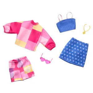 Barbie Doll Clothing, Fashion And Accessory 2-Pack Featuring Pink & Blue Patterns (2 Outfits)