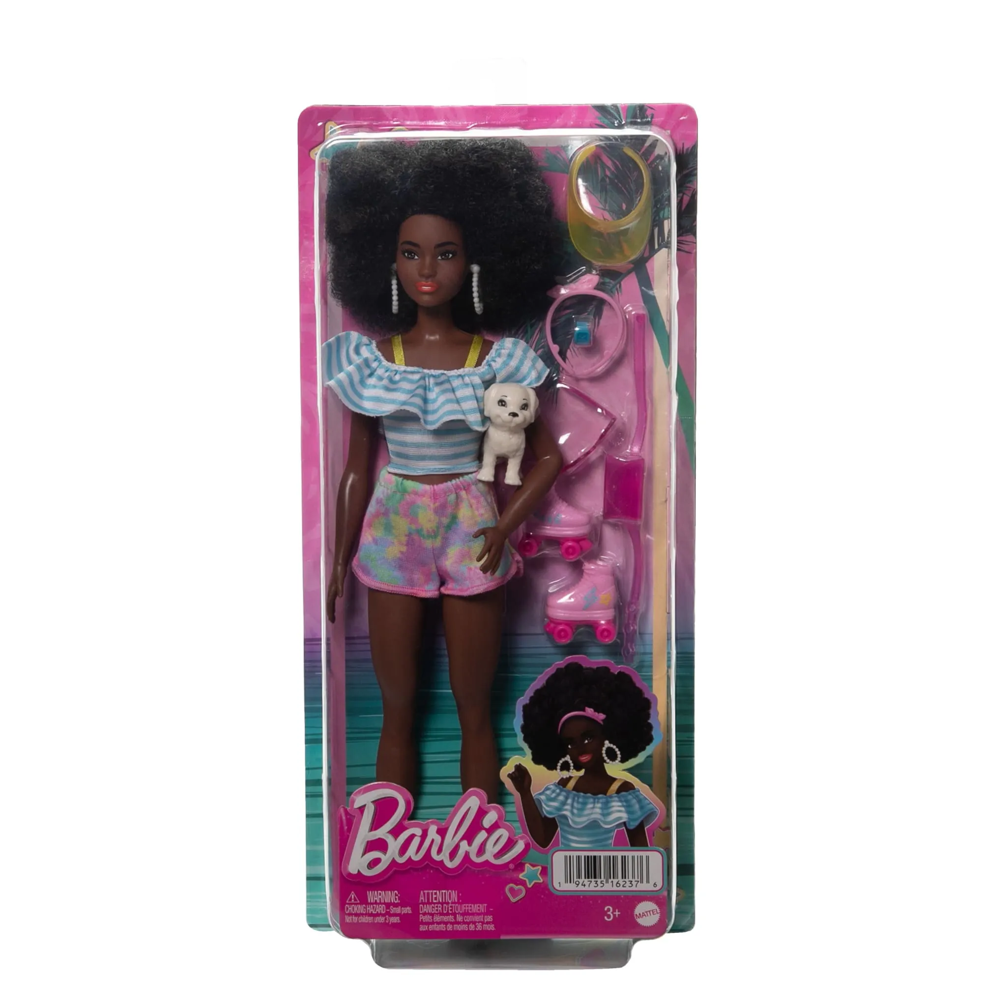 Barbie Doll With Roller Skates, Fashion Accessories And Pet Puppy