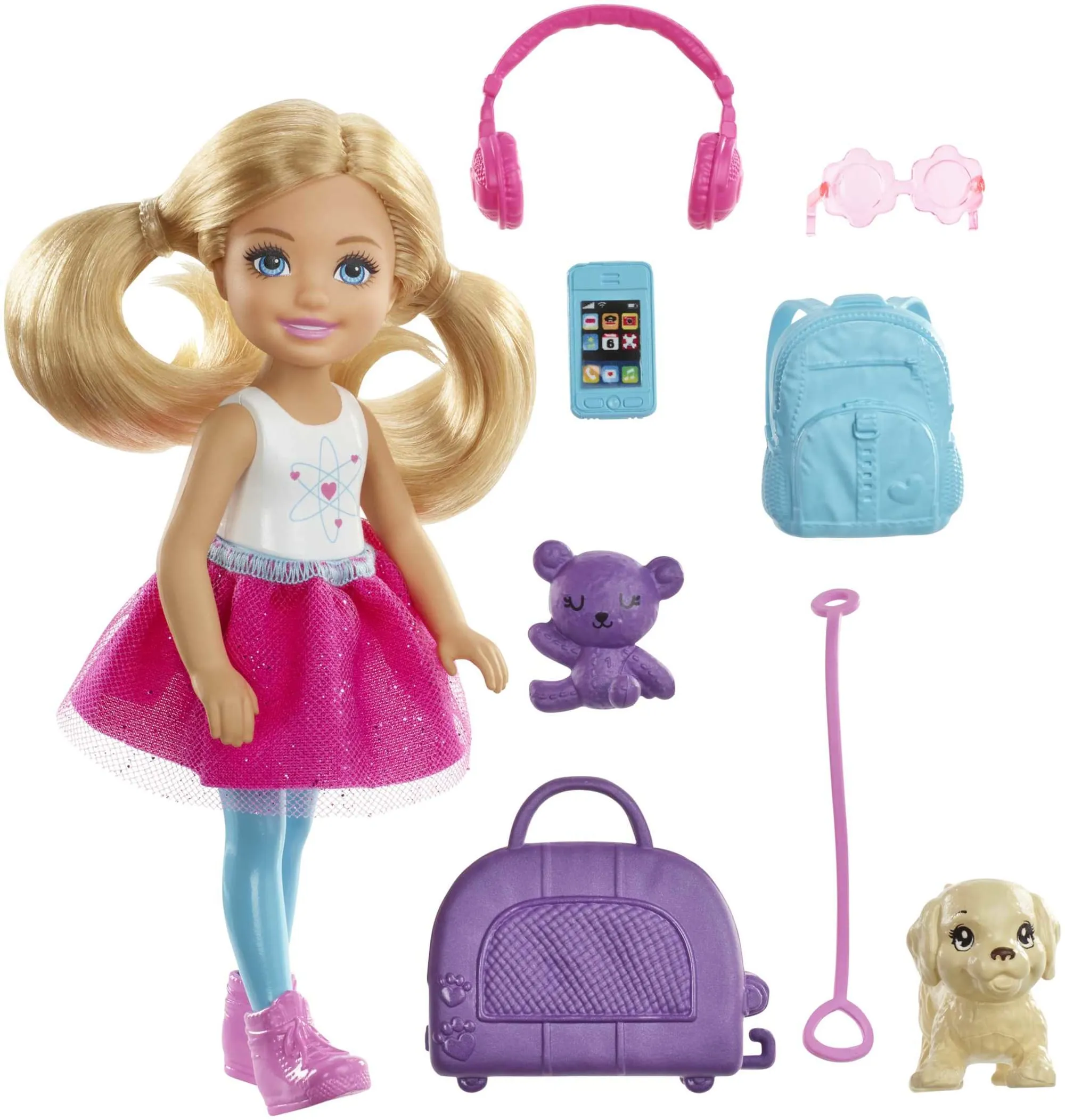 Barbie Dreamhouse Adventures Chelsea Doll & Accessories, Travel Set With Puppy, Blonde Small Doll