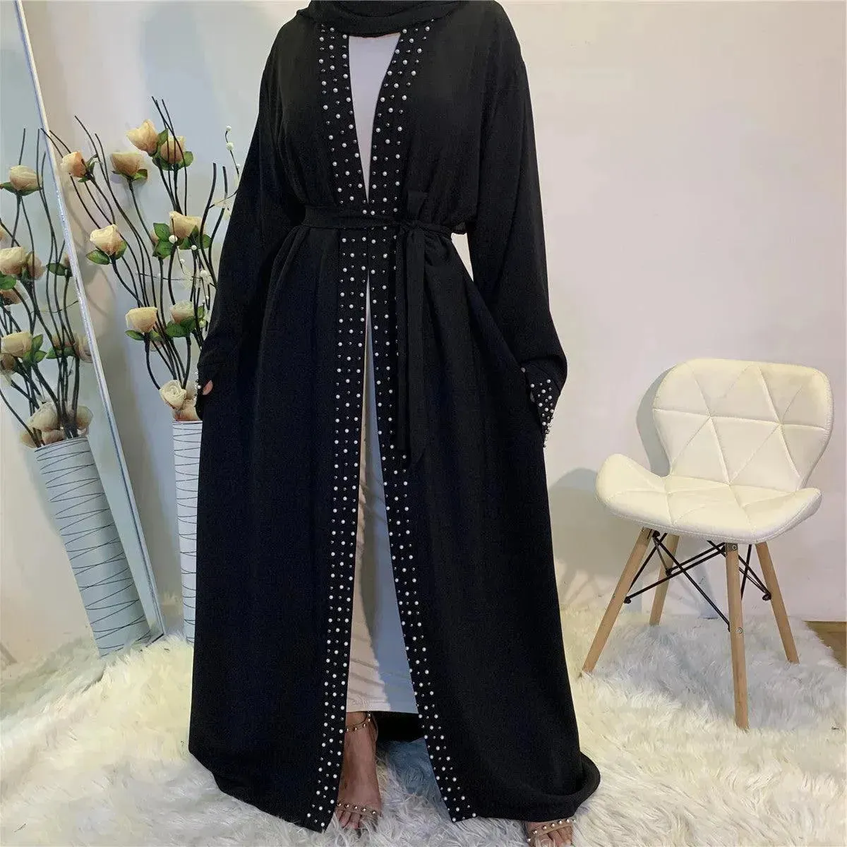 Beaded Arab  Lace Up Cardigan Robe