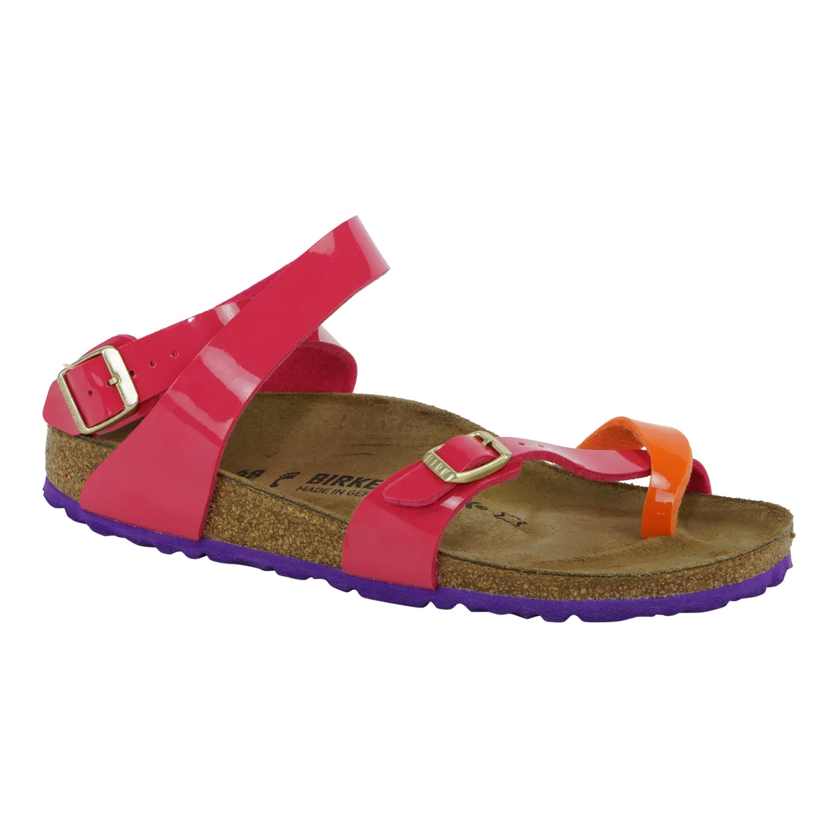 Birkenstock Women's Yara Birko-Flor Sandals Tropical Orange Pink Patent 35 N