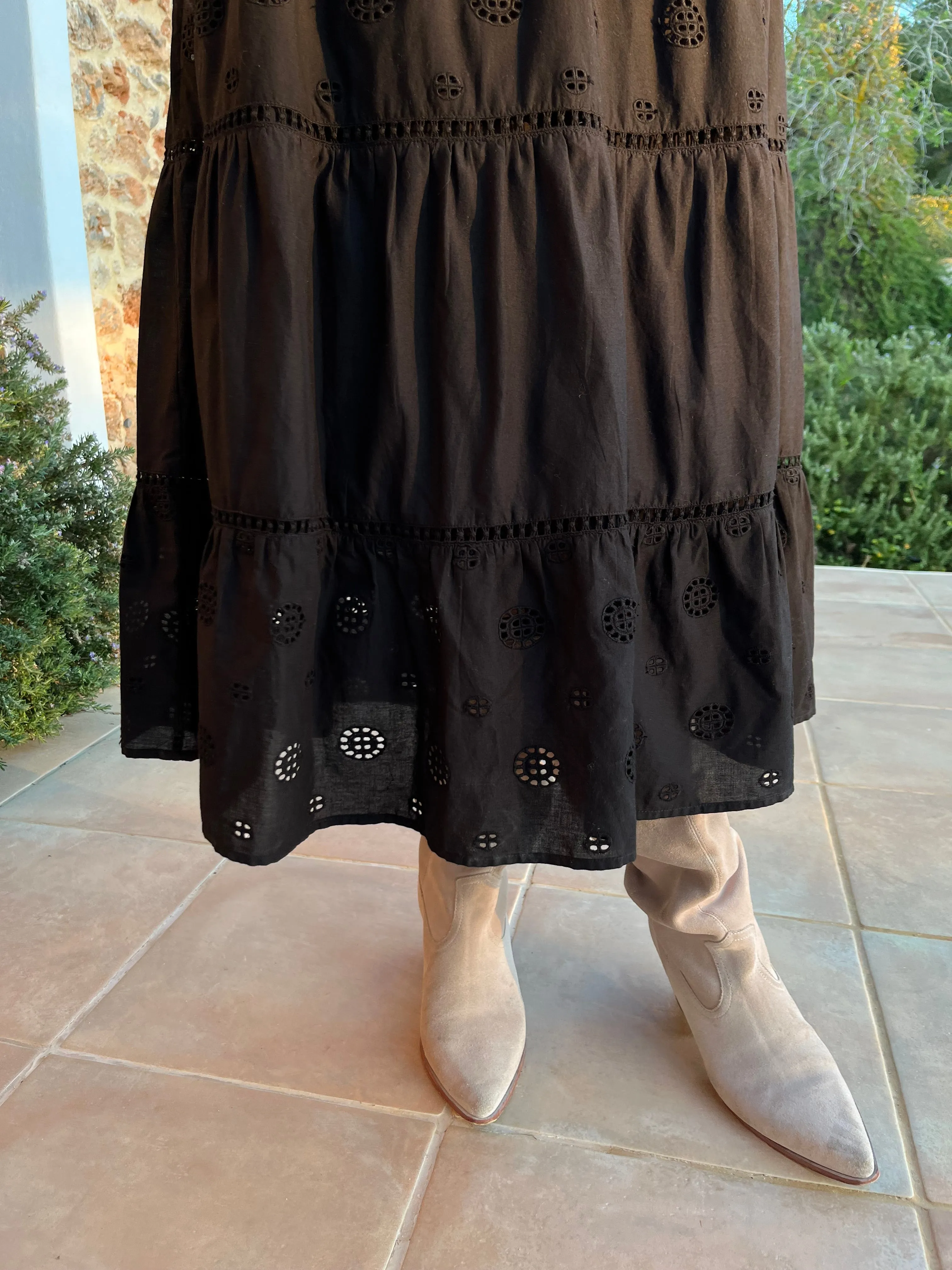 Black Broderie Smock Dress