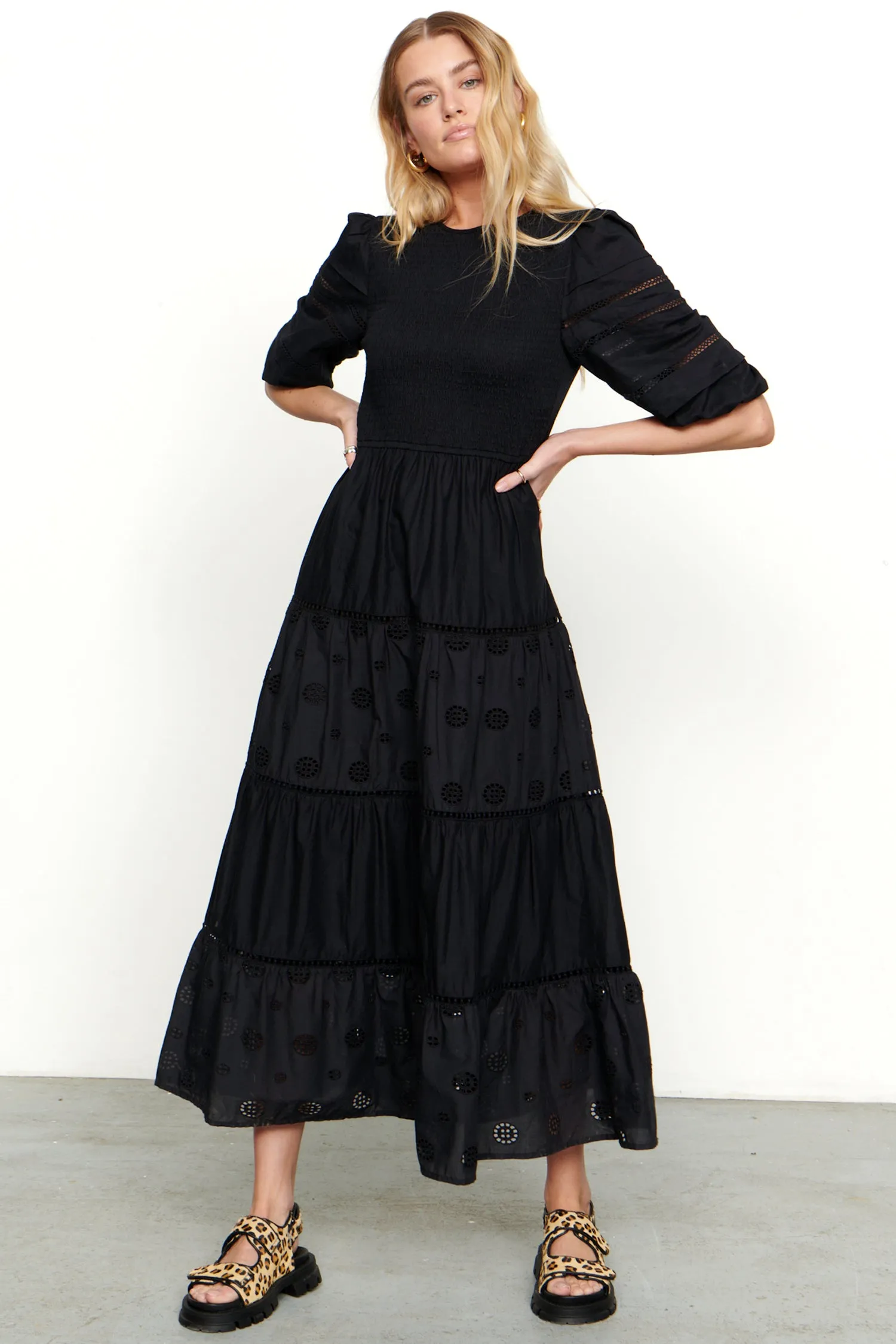 Black Broderie Smock Dress