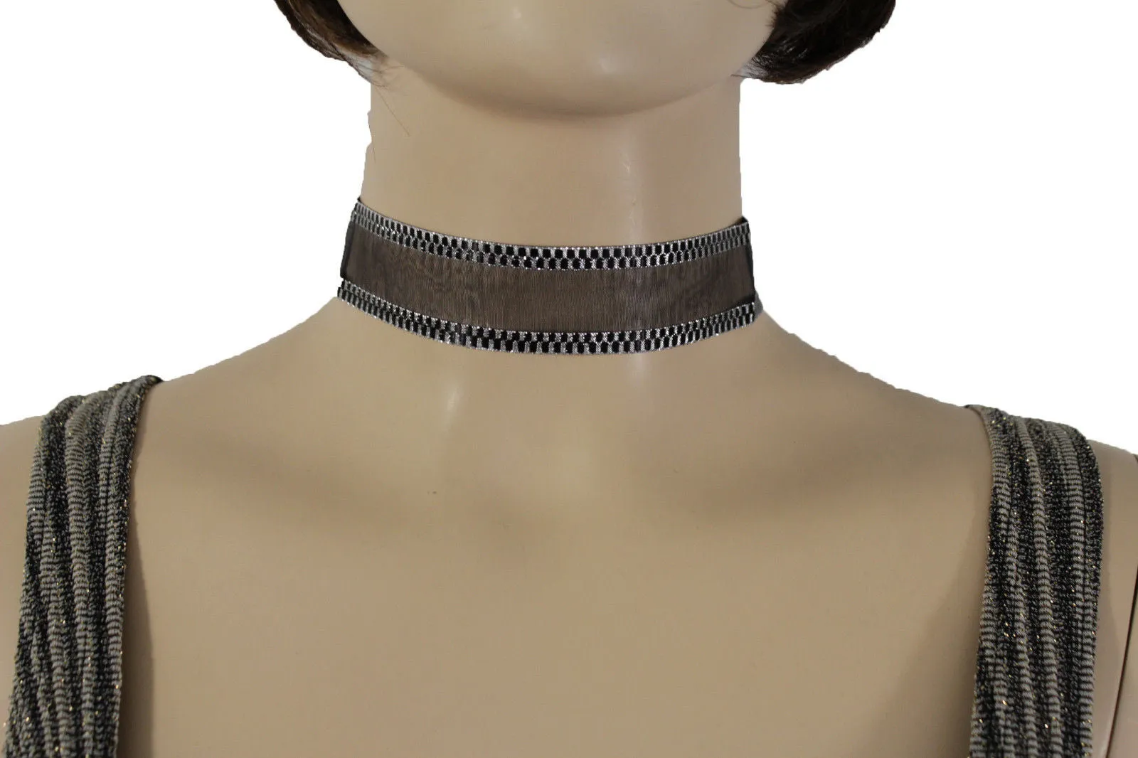 Black Mesh Fabric Choker Necklace