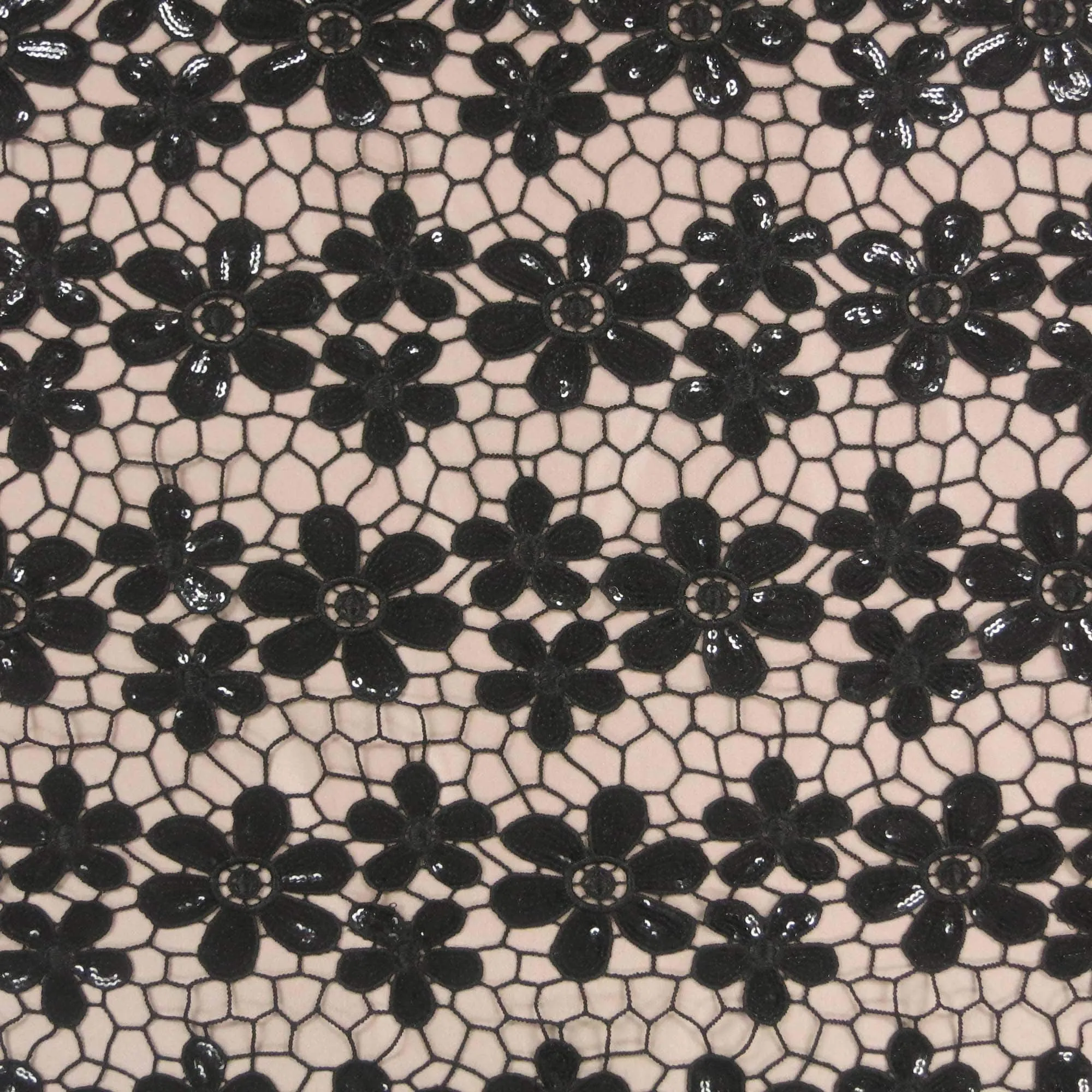 Black Sequin Embellished Floral Guipure Lace