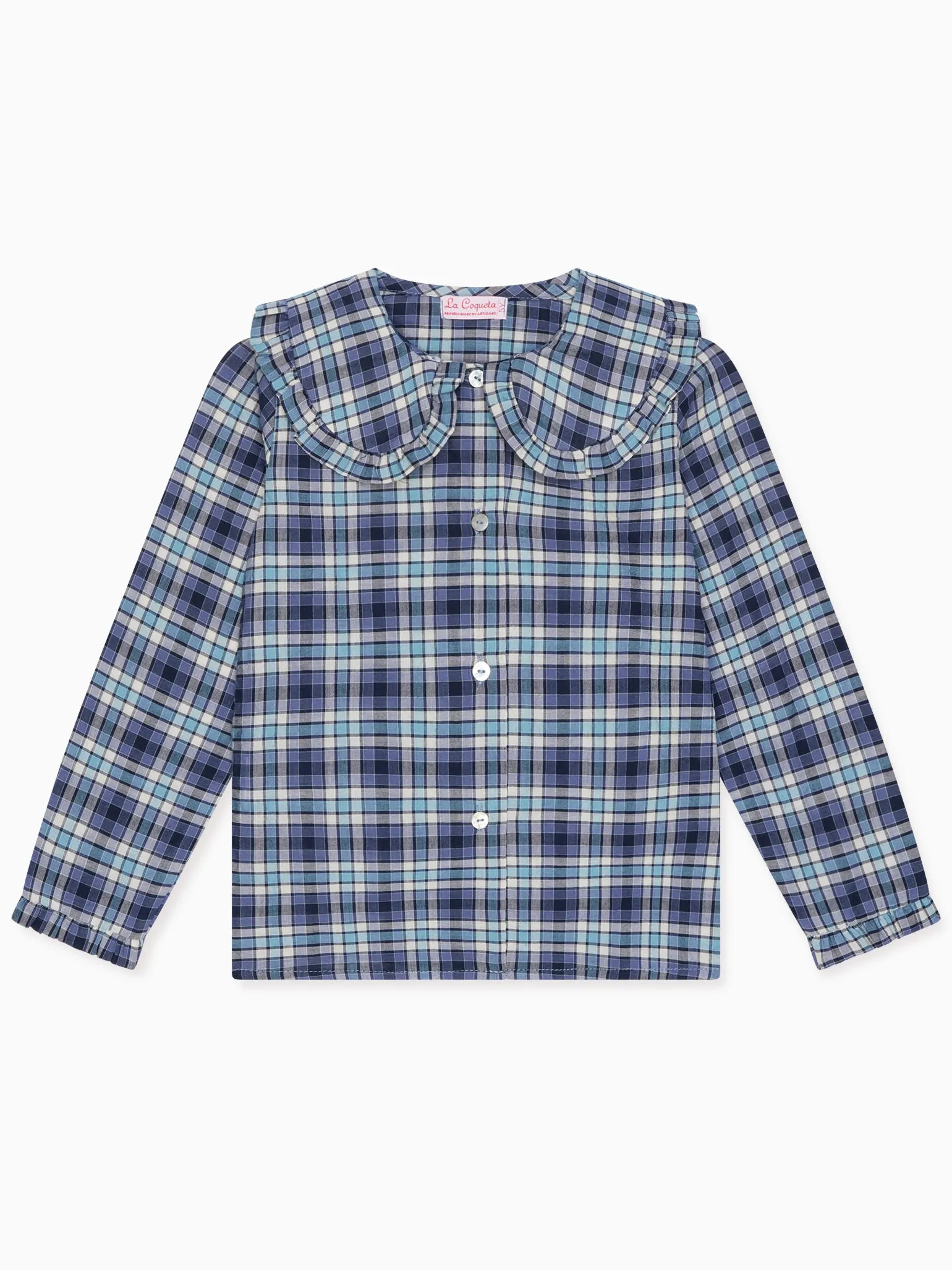 Blue Check Brianna Long Sleeve Girl Shirt