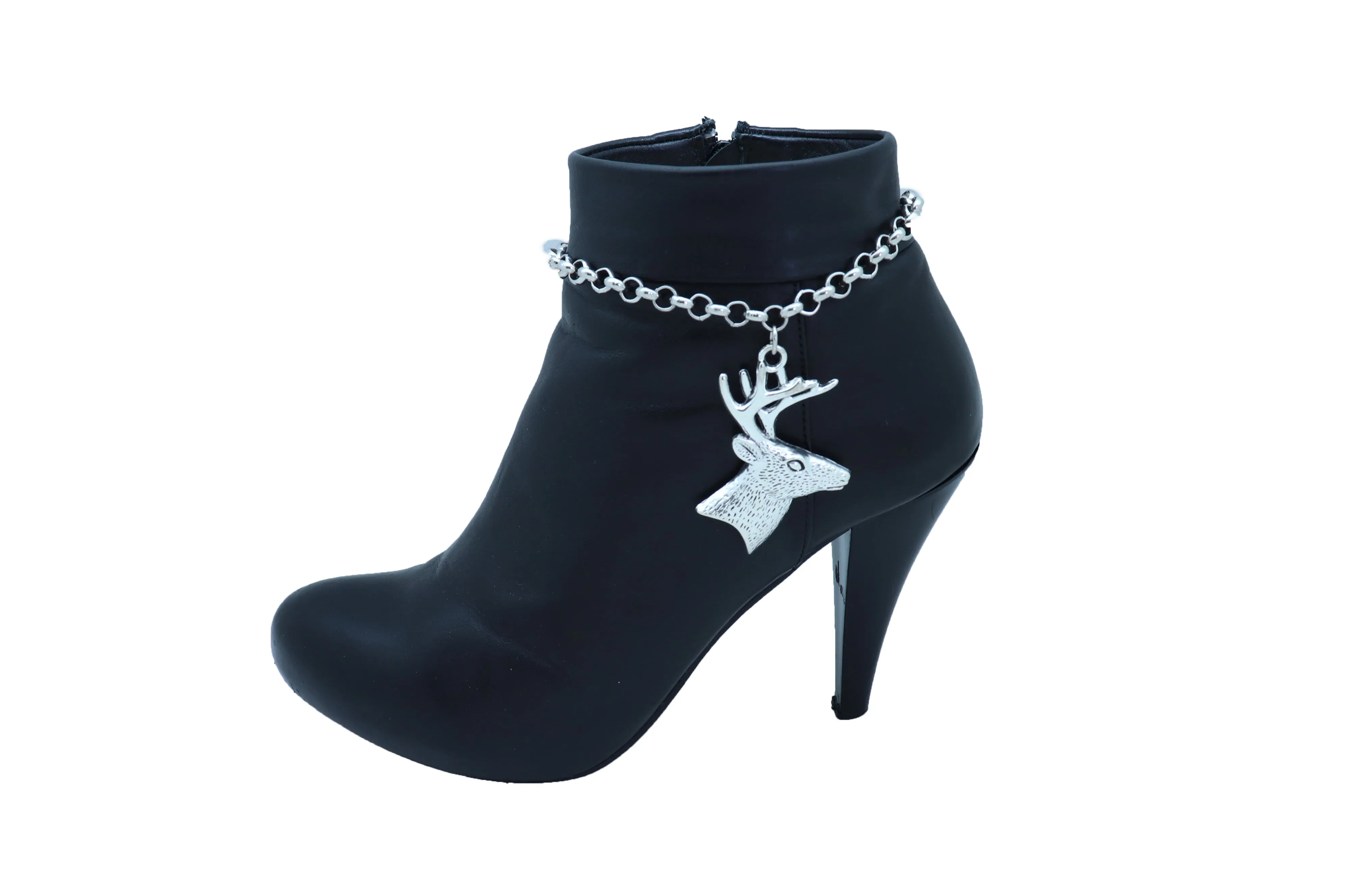 Boot Bracelet Silver Metal Chain Anklet Shoe Reindeer Charm Deer Jewelry