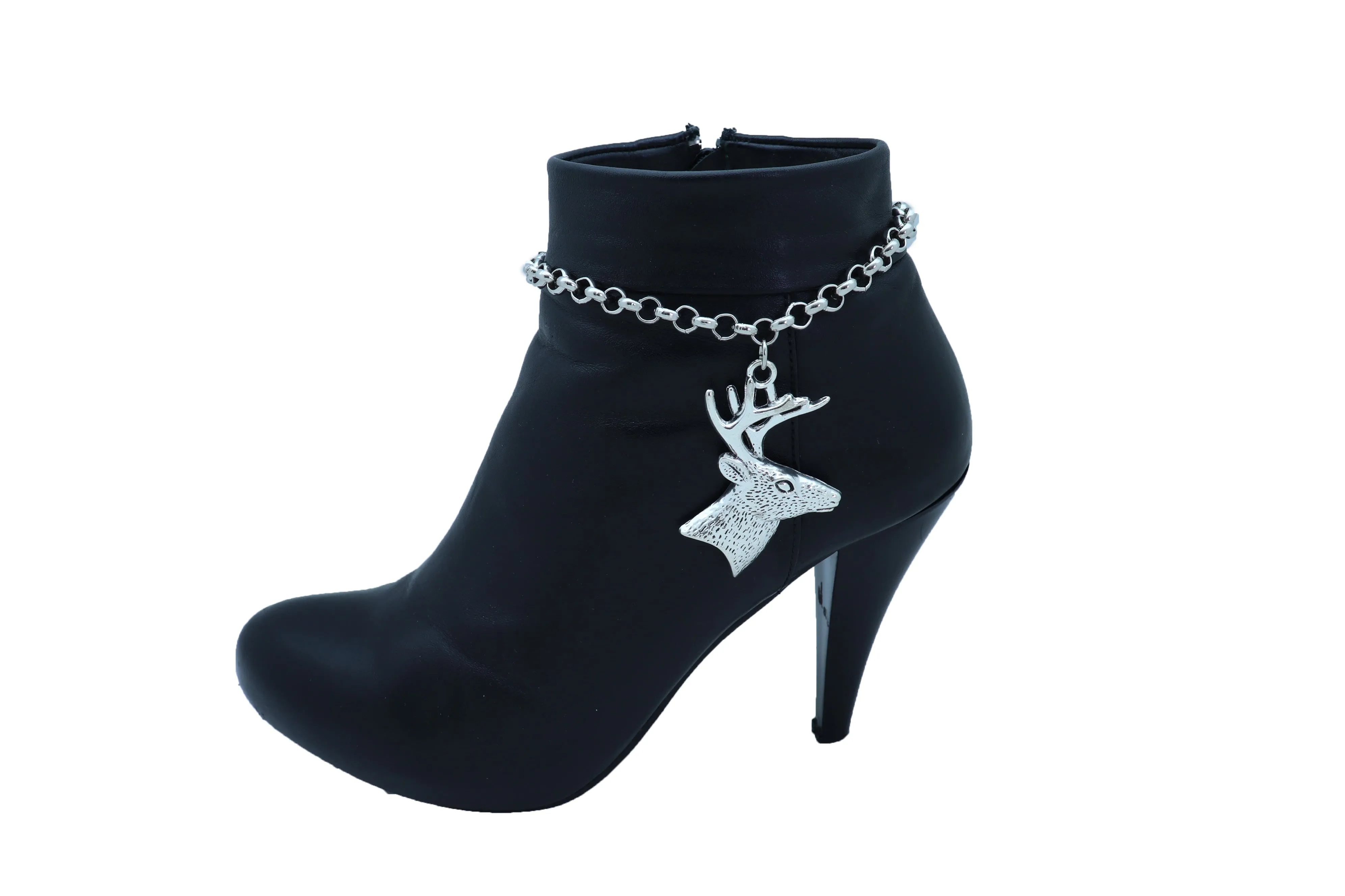 Boot Bracelet Silver Metal Chain Anklet Shoe Reindeer Charm Deer Jewelry