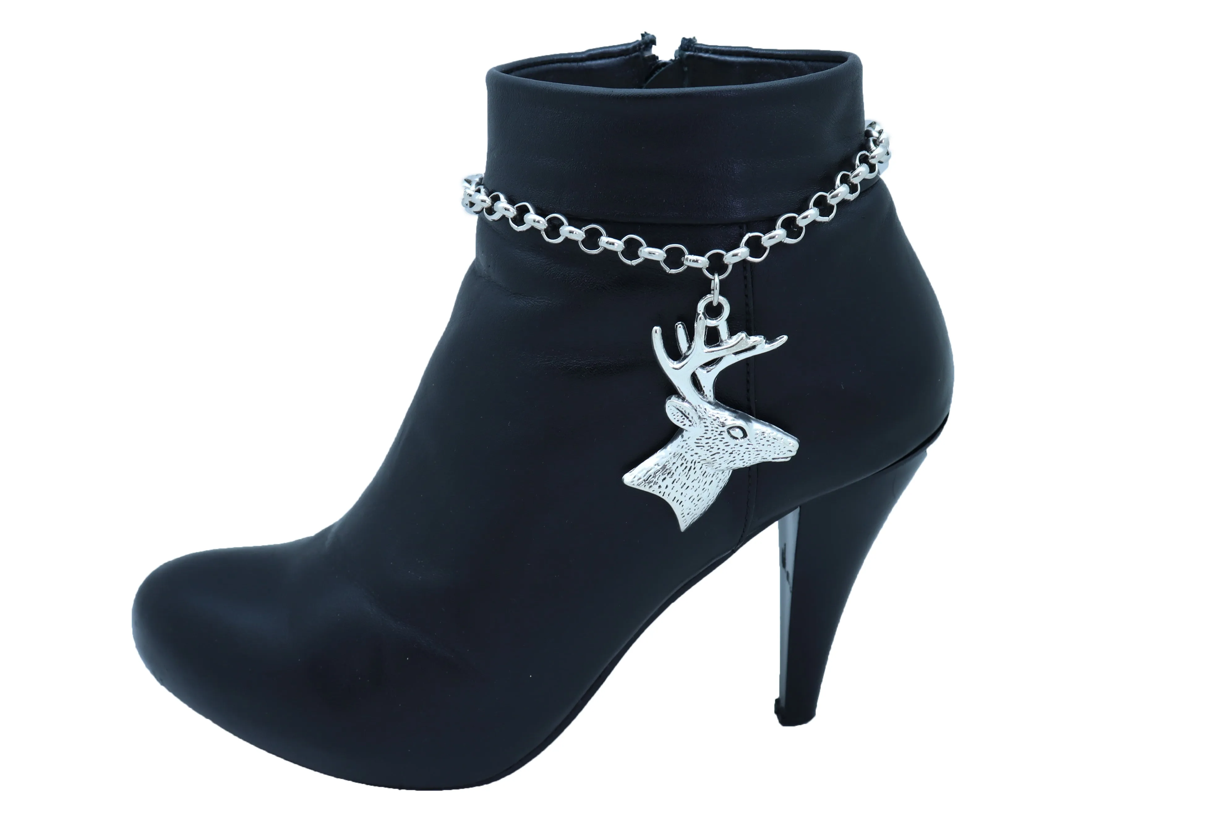 Boot Bracelet Silver Metal Chain Anklet Shoe Reindeer Charm Deer Jewelry