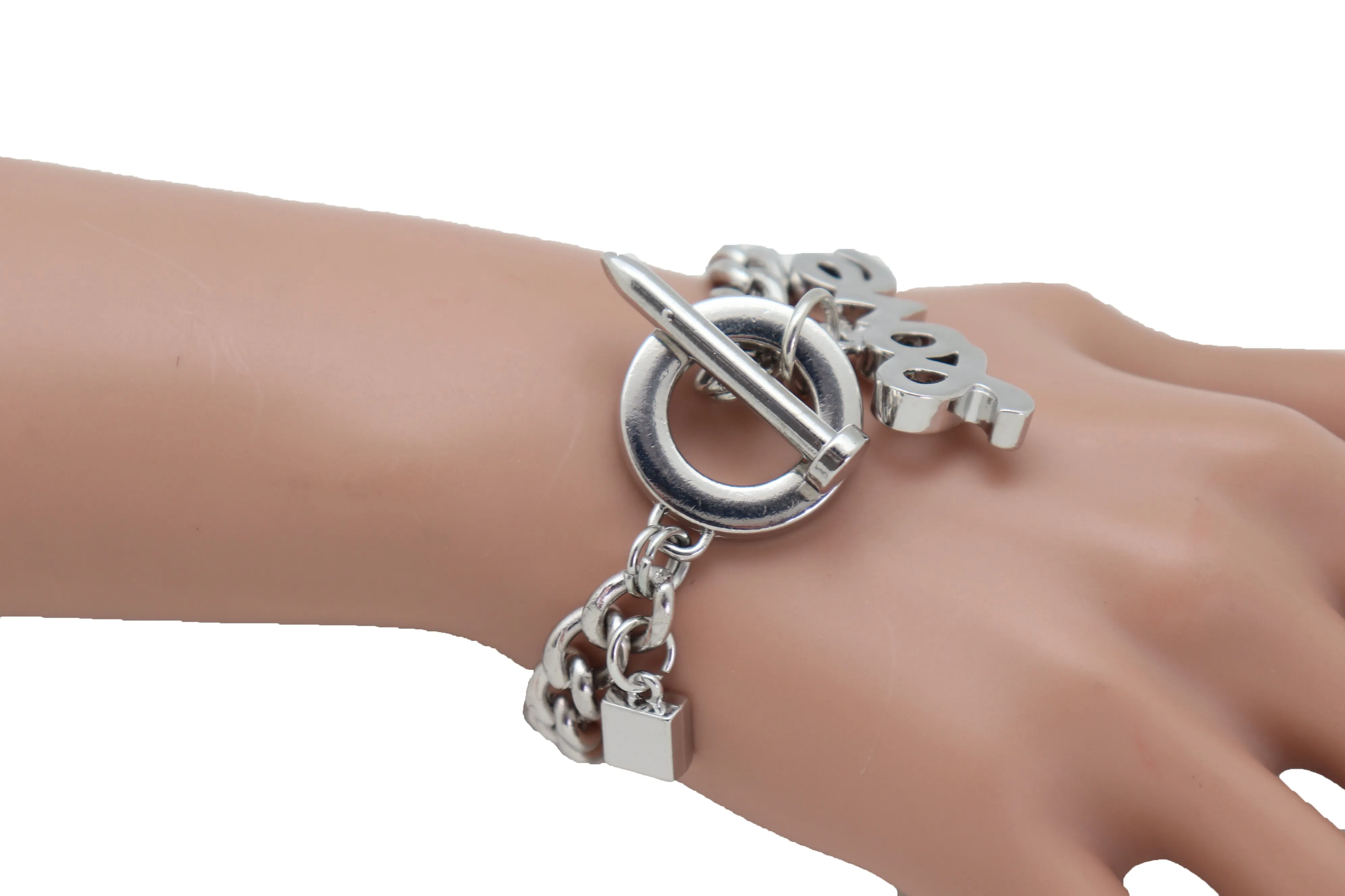 Bracelet Silver Metal Chain Friendship LOVE Charm Nail Fun