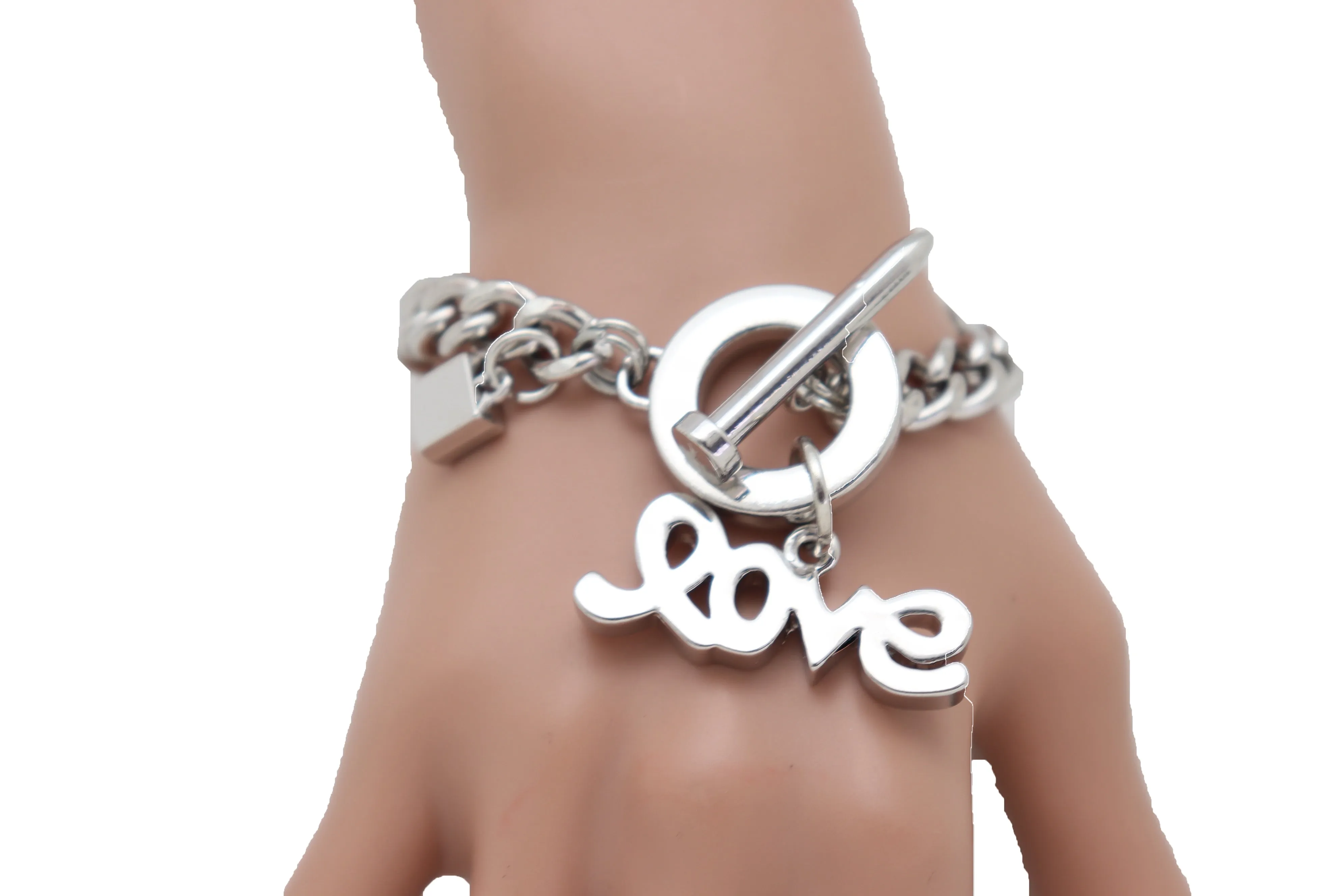 Bracelet Silver Metal Chain Friendship LOVE Charm Nail Fun