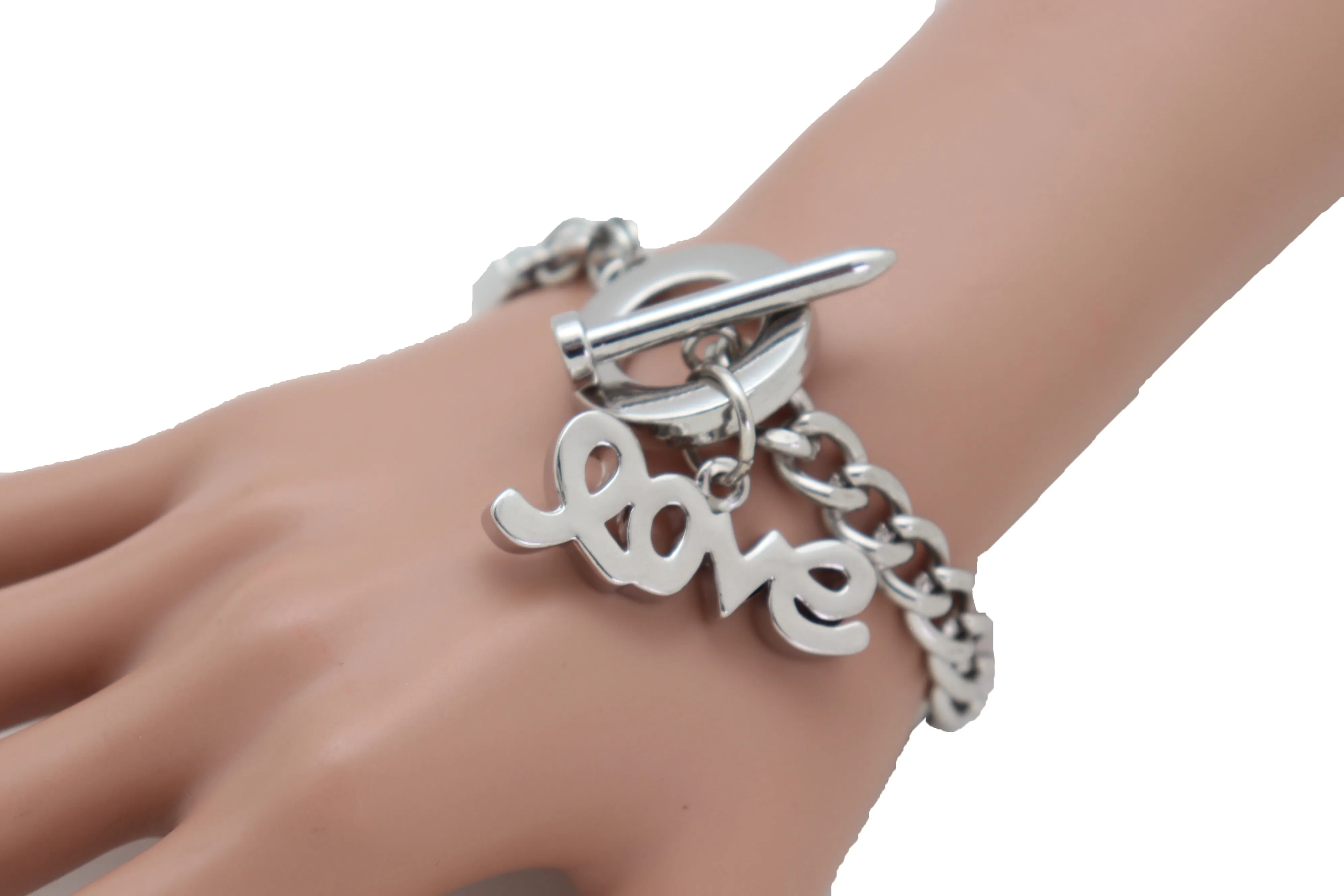 Bracelet Silver Metal Chain Friendship LOVE Charm Nail Fun