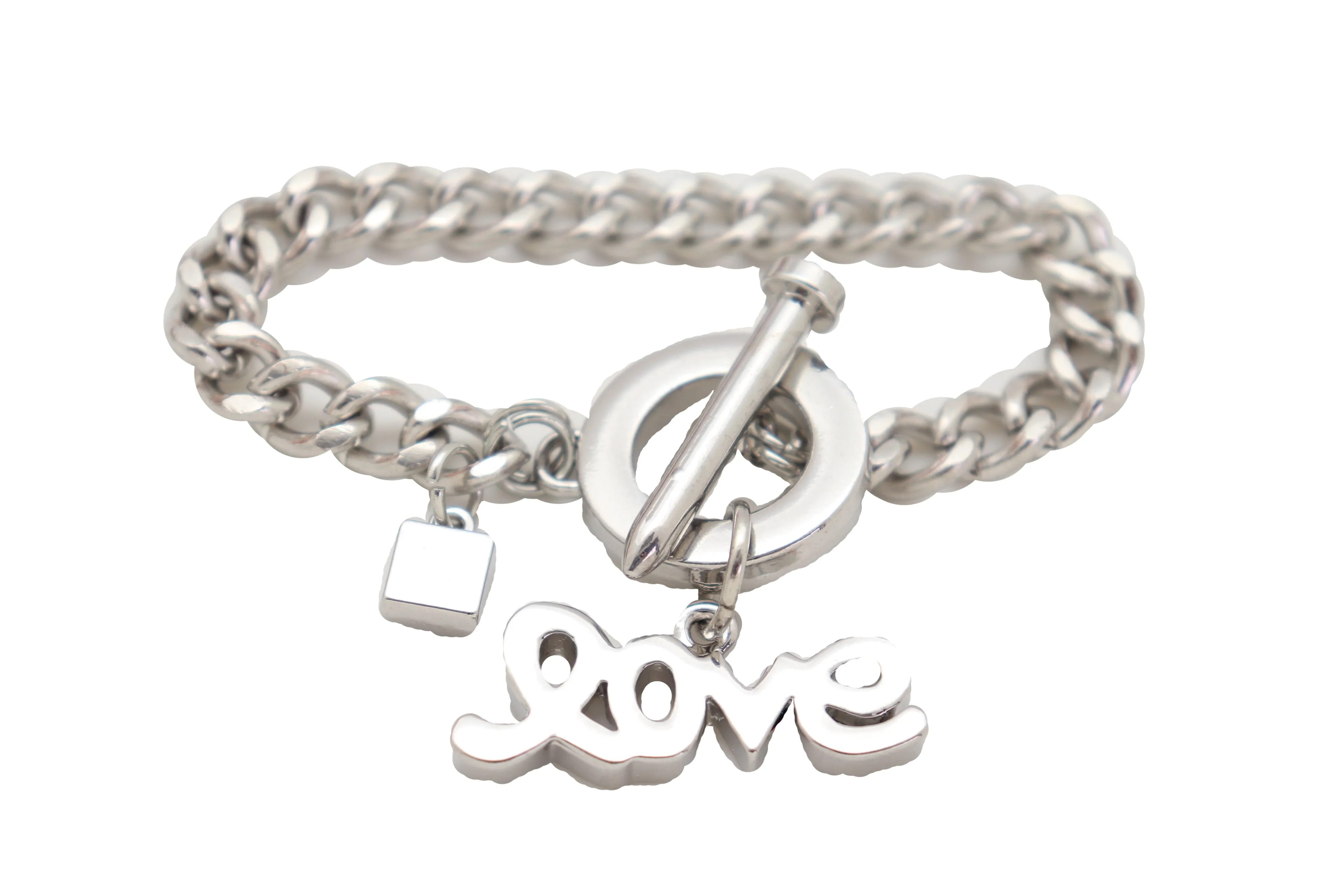 Bracelet Silver Metal Chain Friendship LOVE Charm Nail Fun