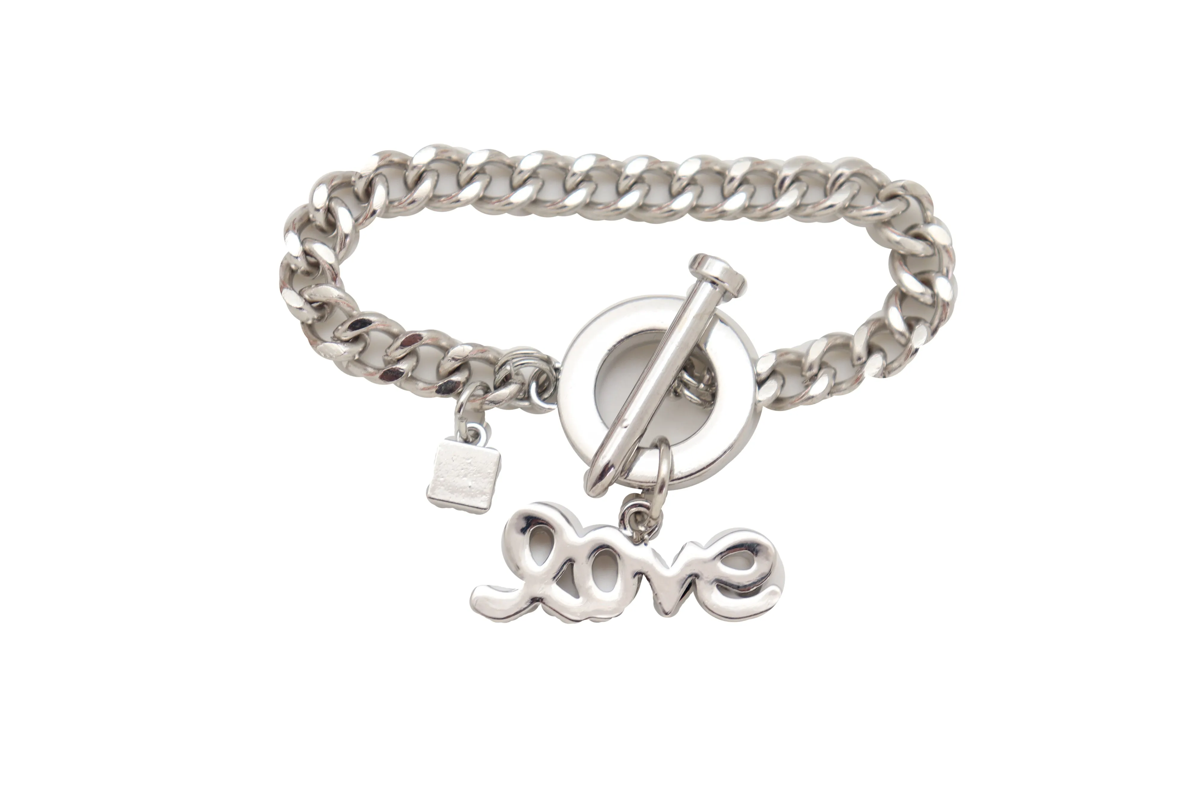 Bracelet Silver Metal Chain Friendship LOVE Charm Nail Fun