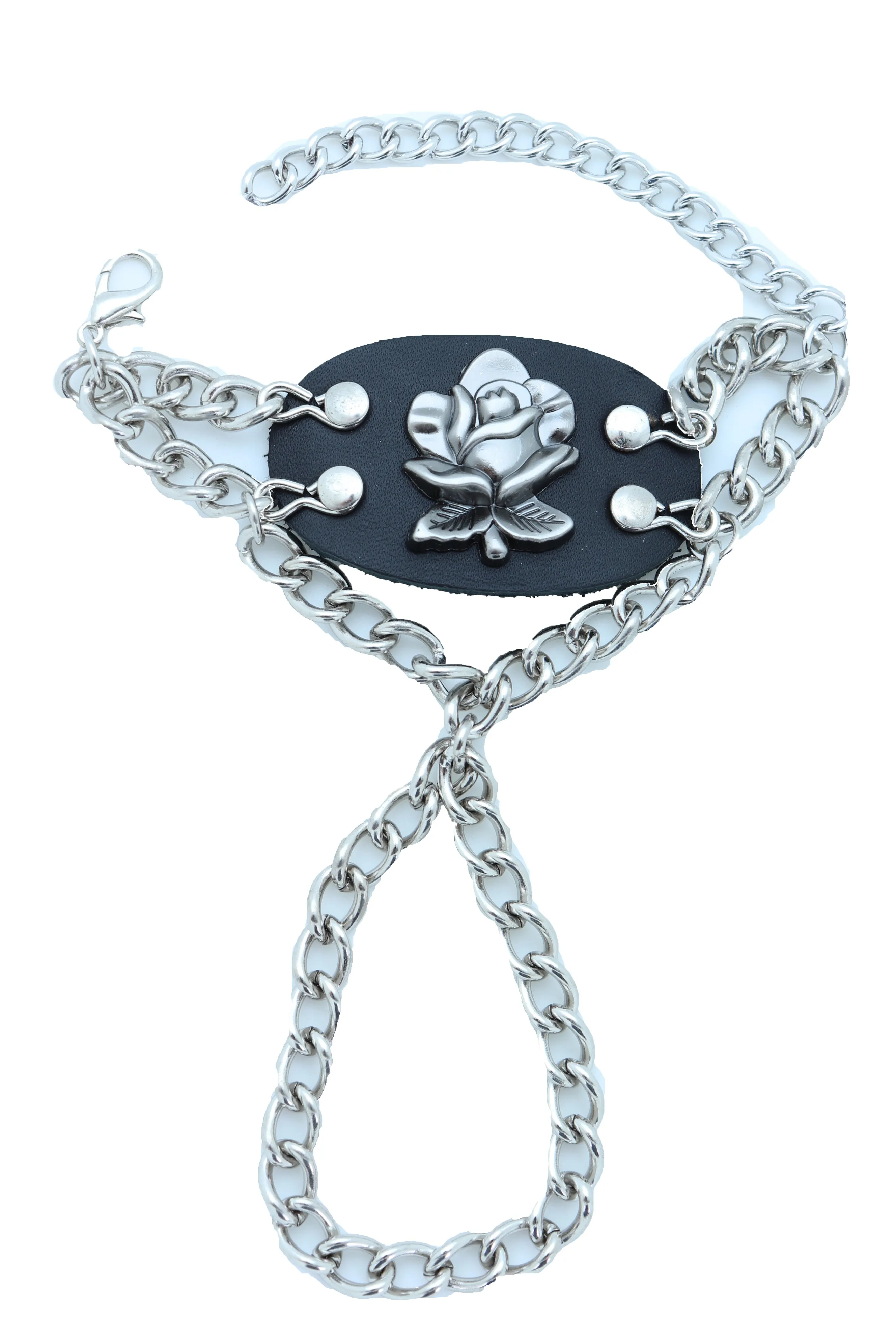 Bracelet Silver Metal Hand Chain Rose Flower Charm Biker