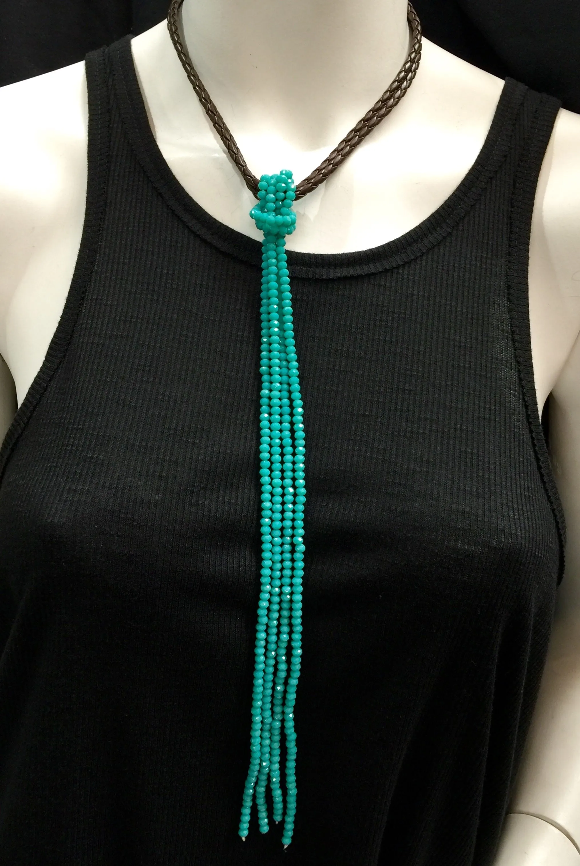 Braided Leather and Crystal Choker