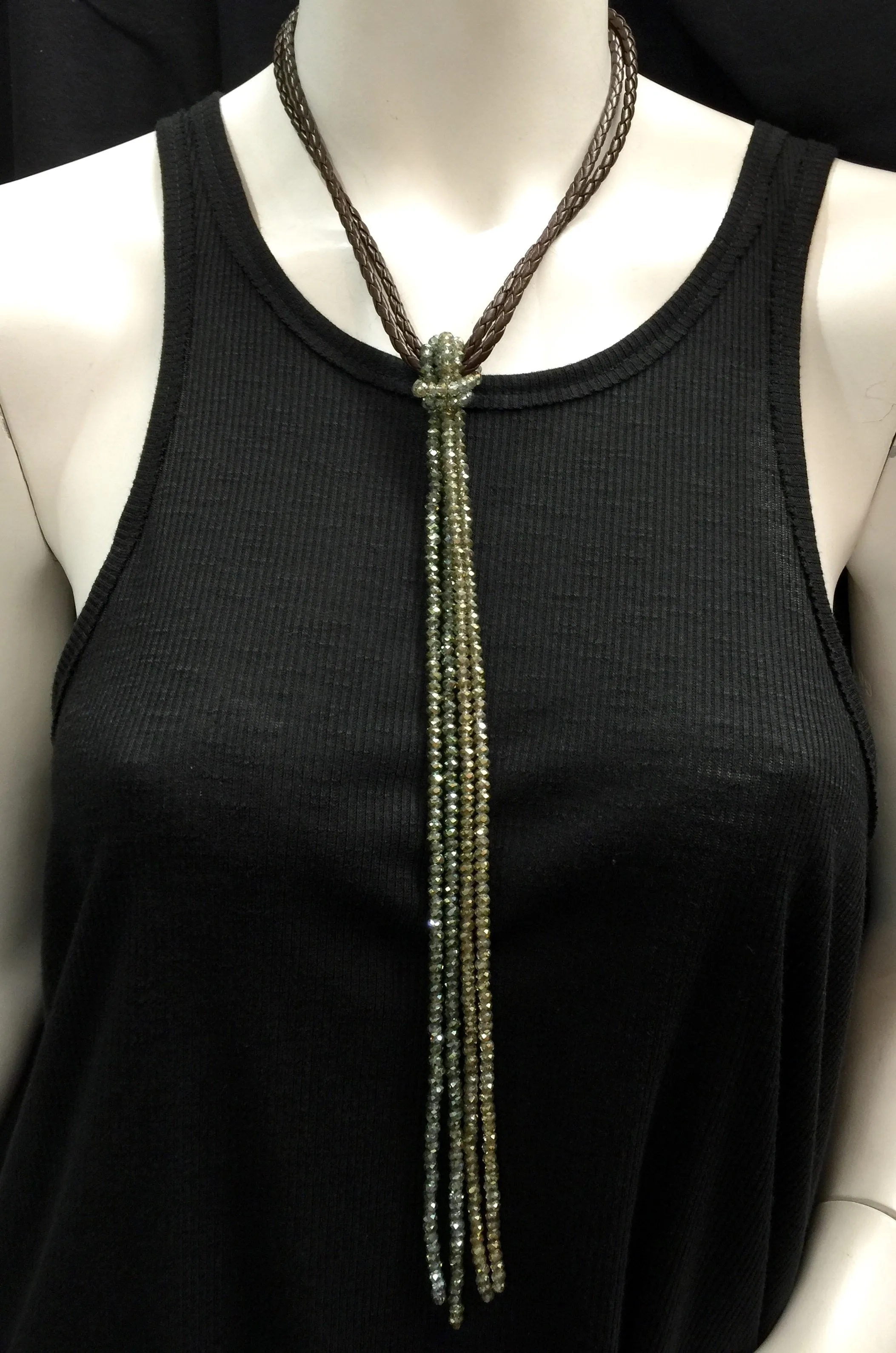 Braided Leather and Crystal Choker