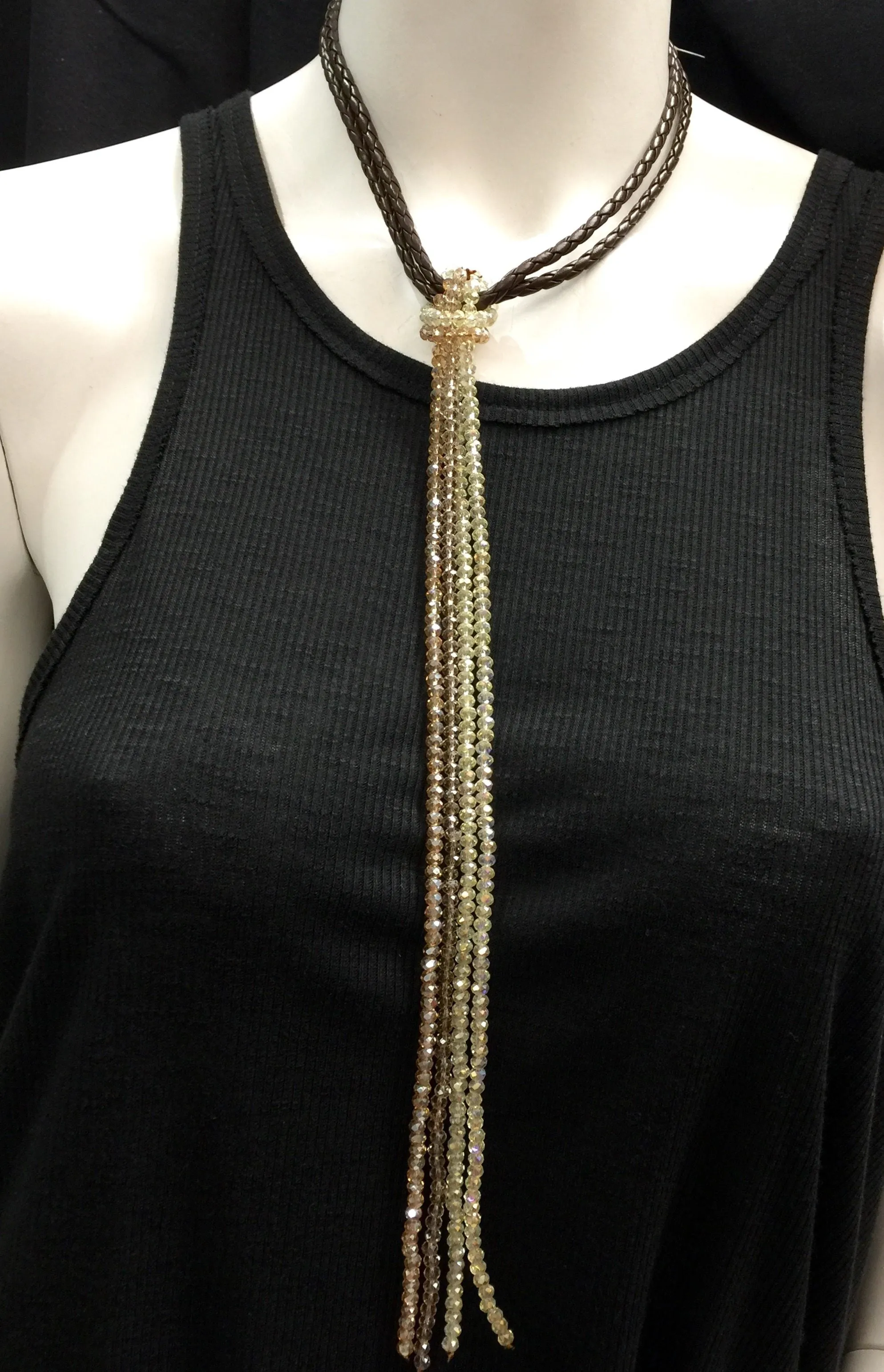 Braided Leather and Crystal Choker