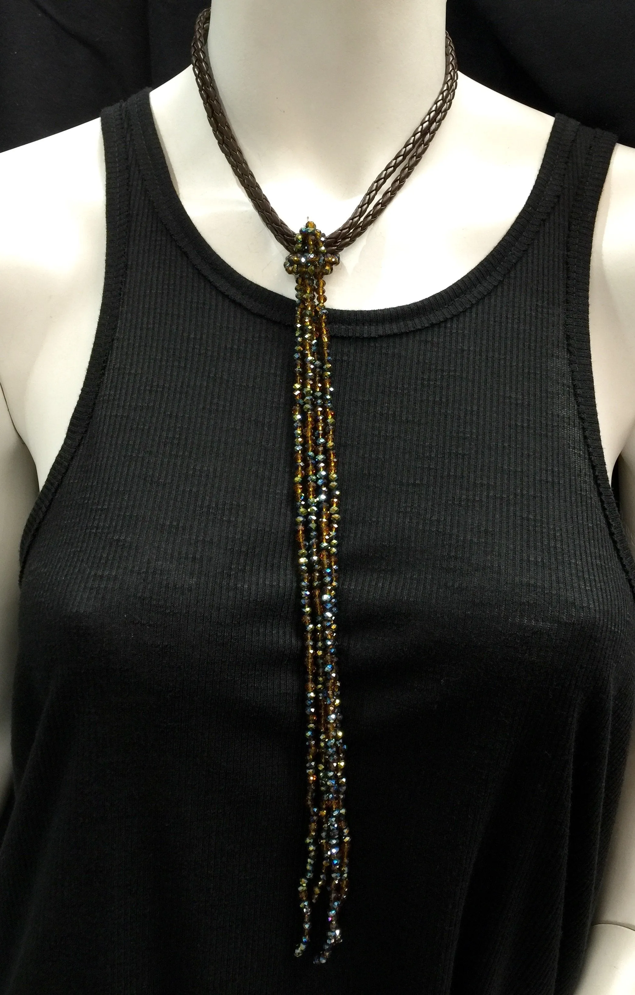 Braided Leather and Crystal Choker