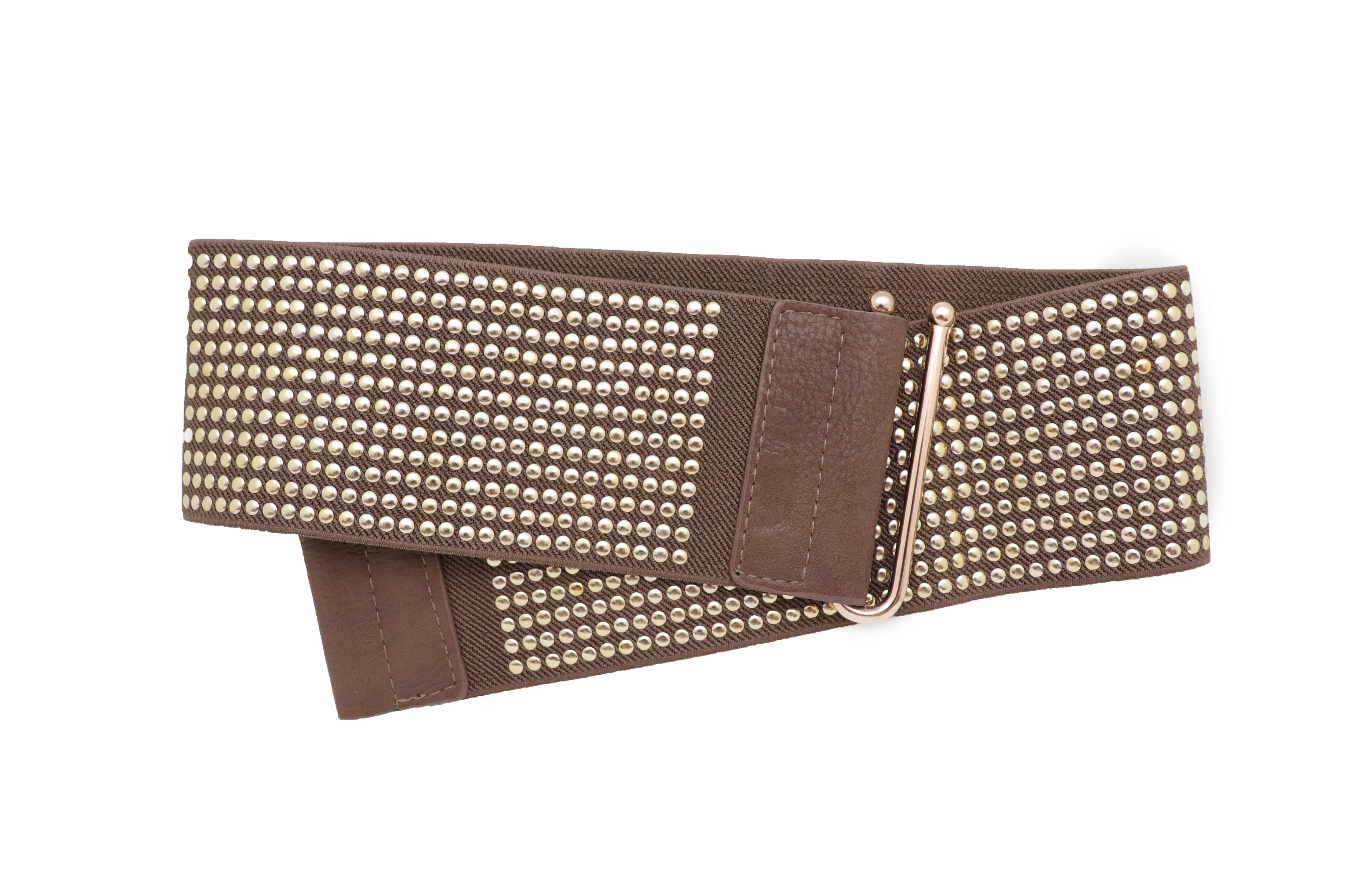 Brown Elastic Waistband Fashion Belt High Waist Hip Metal Dots Size S M