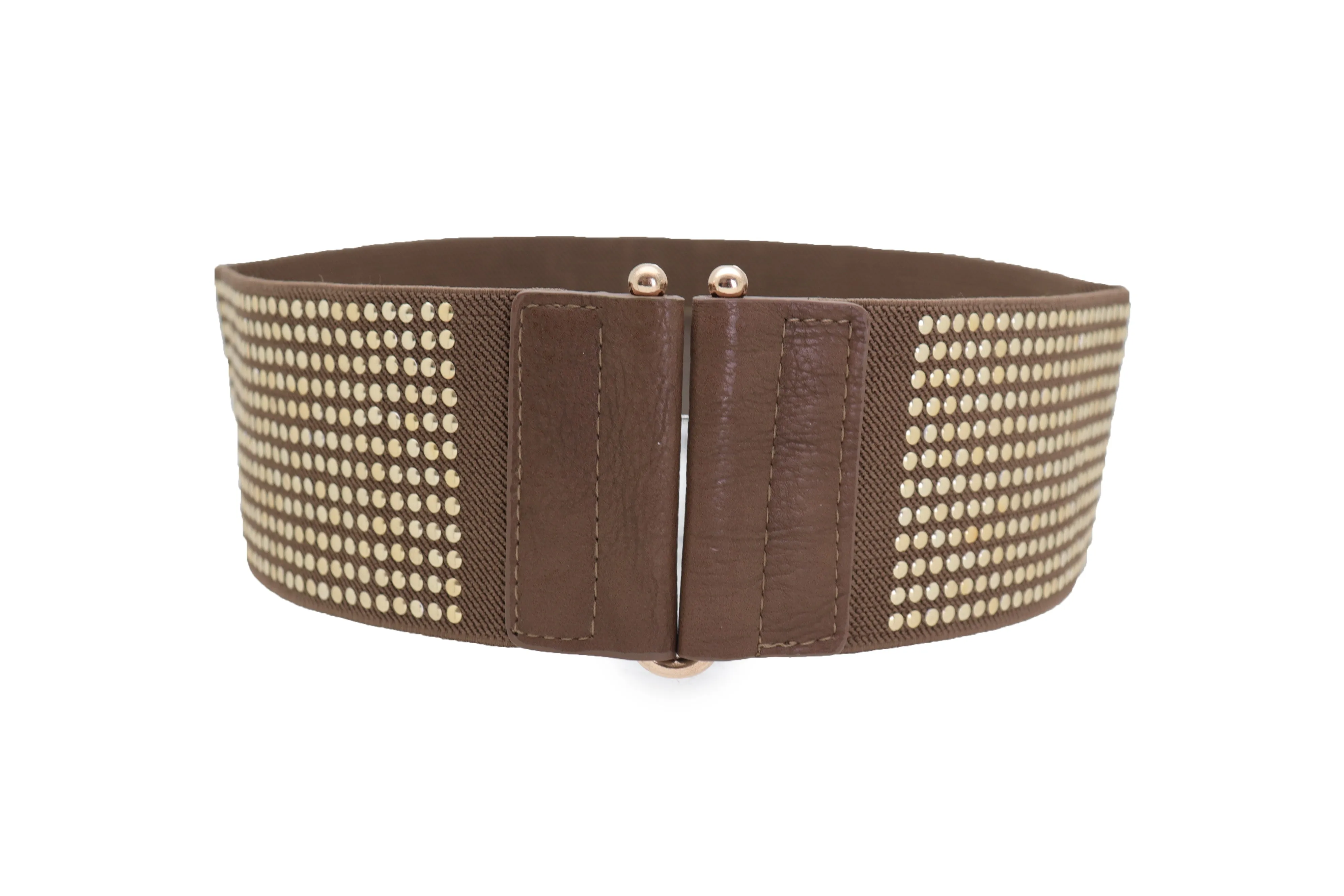 Brown Elastic Waistband Fashion Belt High Waist Hip Metal Dots Size S M