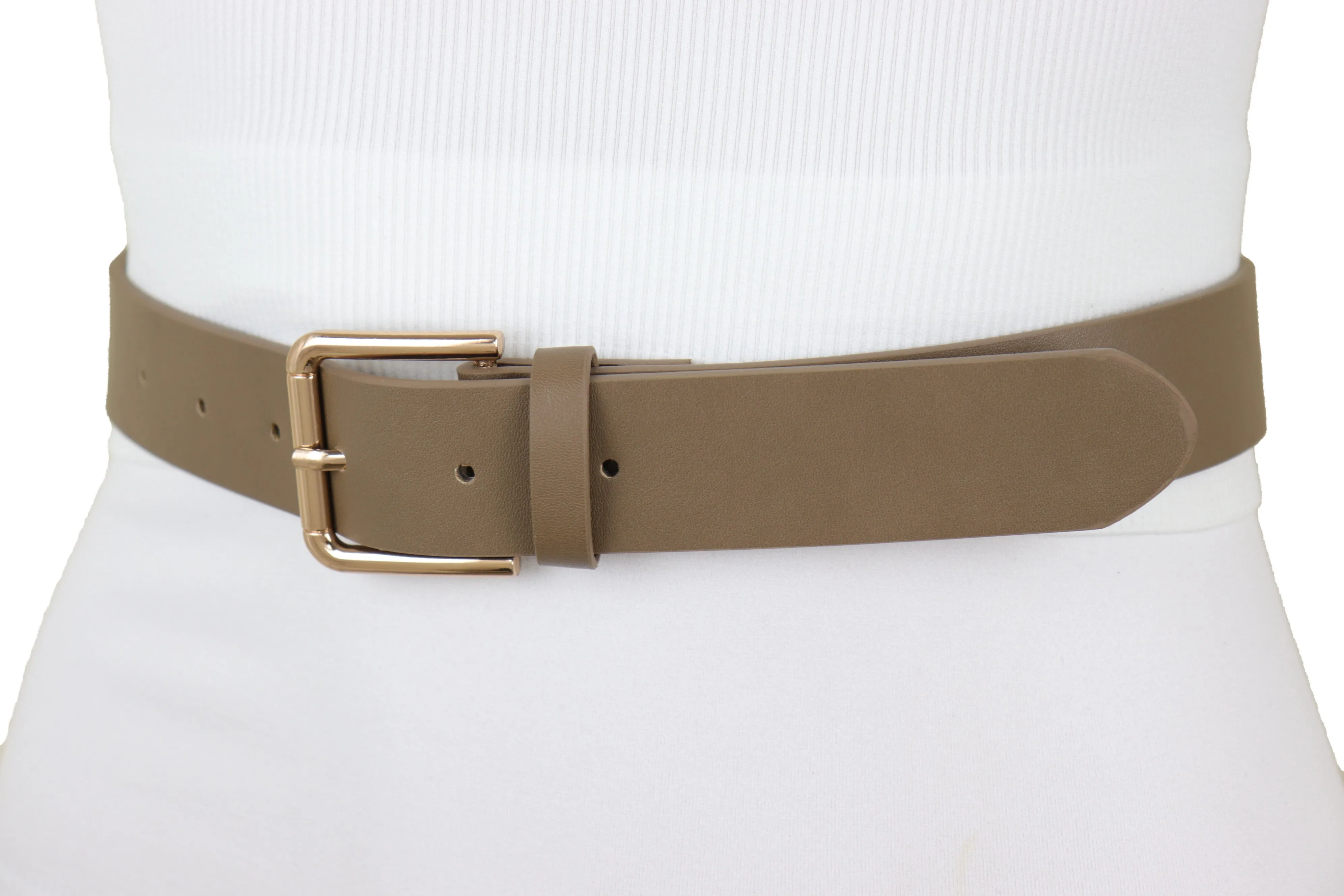 Brown Taupe Faux Leather Fashion Belt Gold Metal Buckle Infinity Charm S M