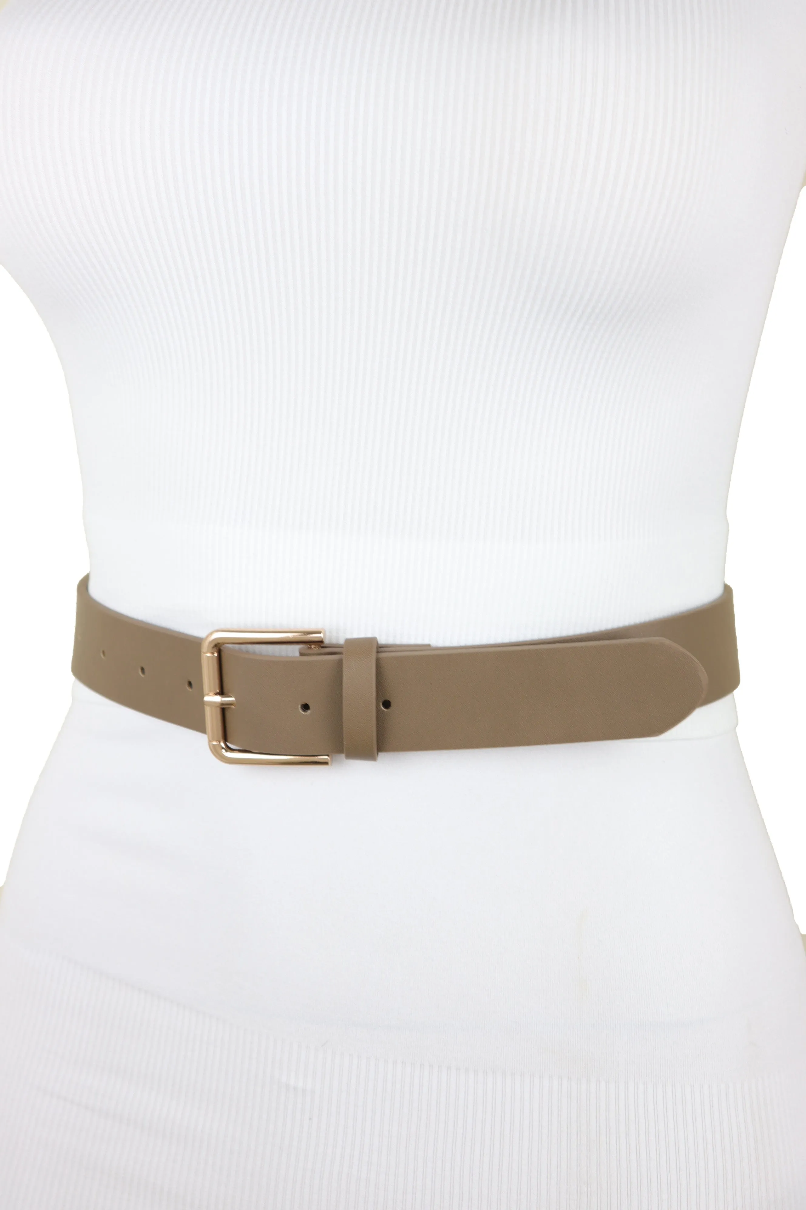 Brown Taupe Faux Leather Fashion Belt Gold Metal Buckle Infinity Charm S M