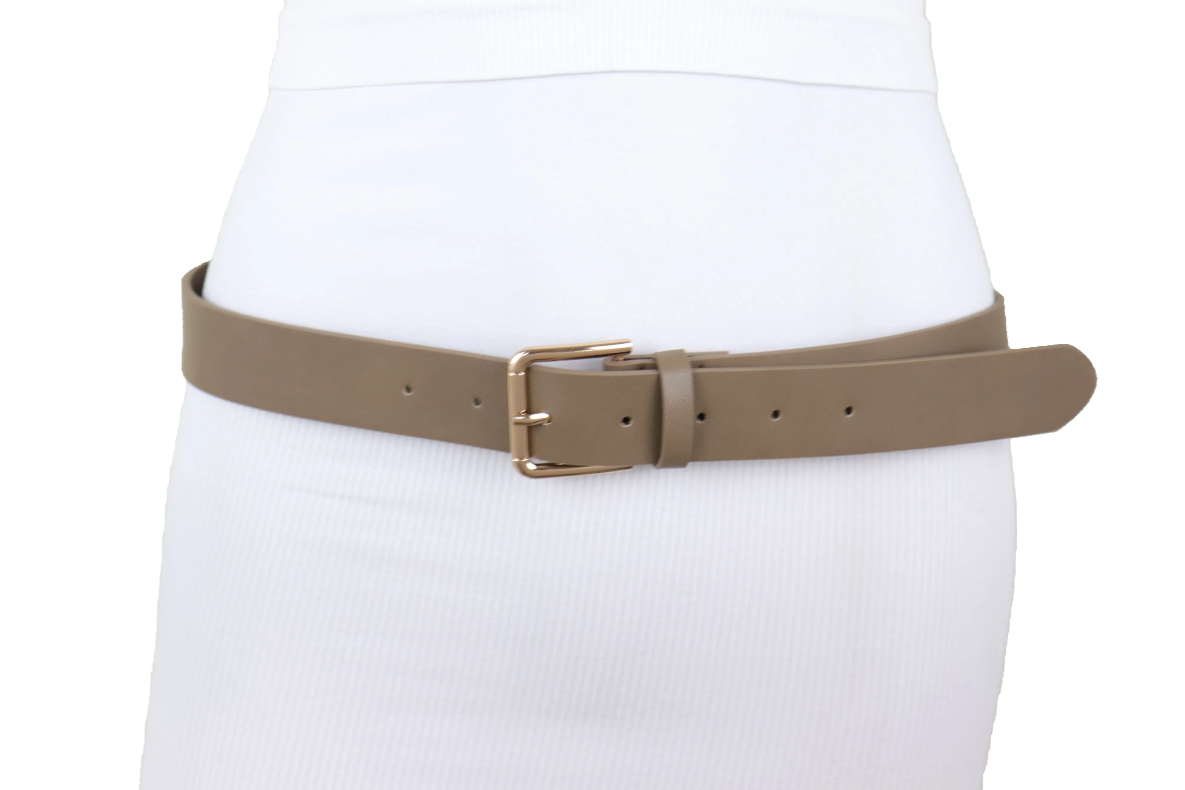 Brown Taupe Faux Leather Fashion Belt Gold Metal Buckle Infinity Charm S M