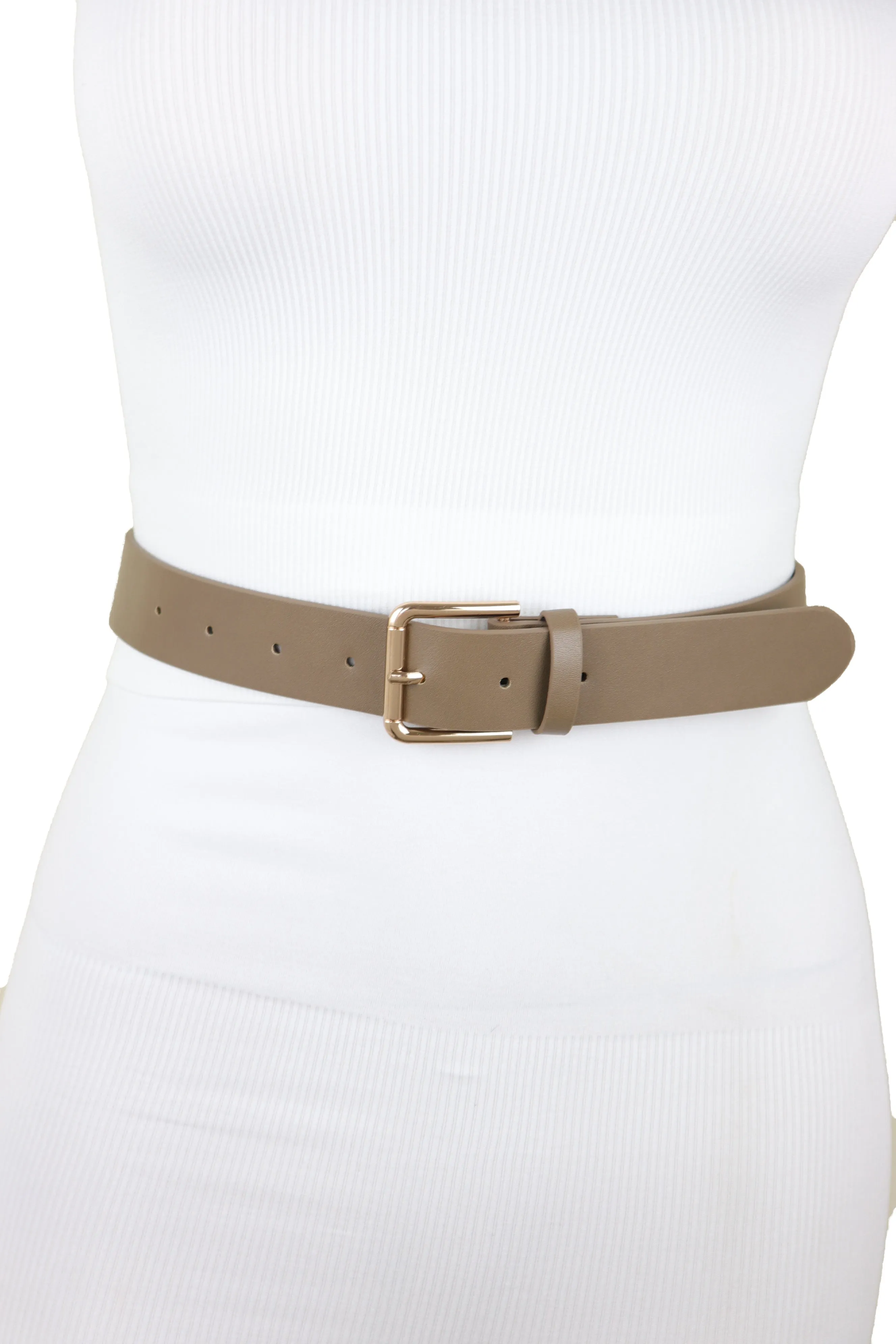 Brown Taupe Faux Leather Fashion Belt Gold Metal Buckle Infinity Charm S M