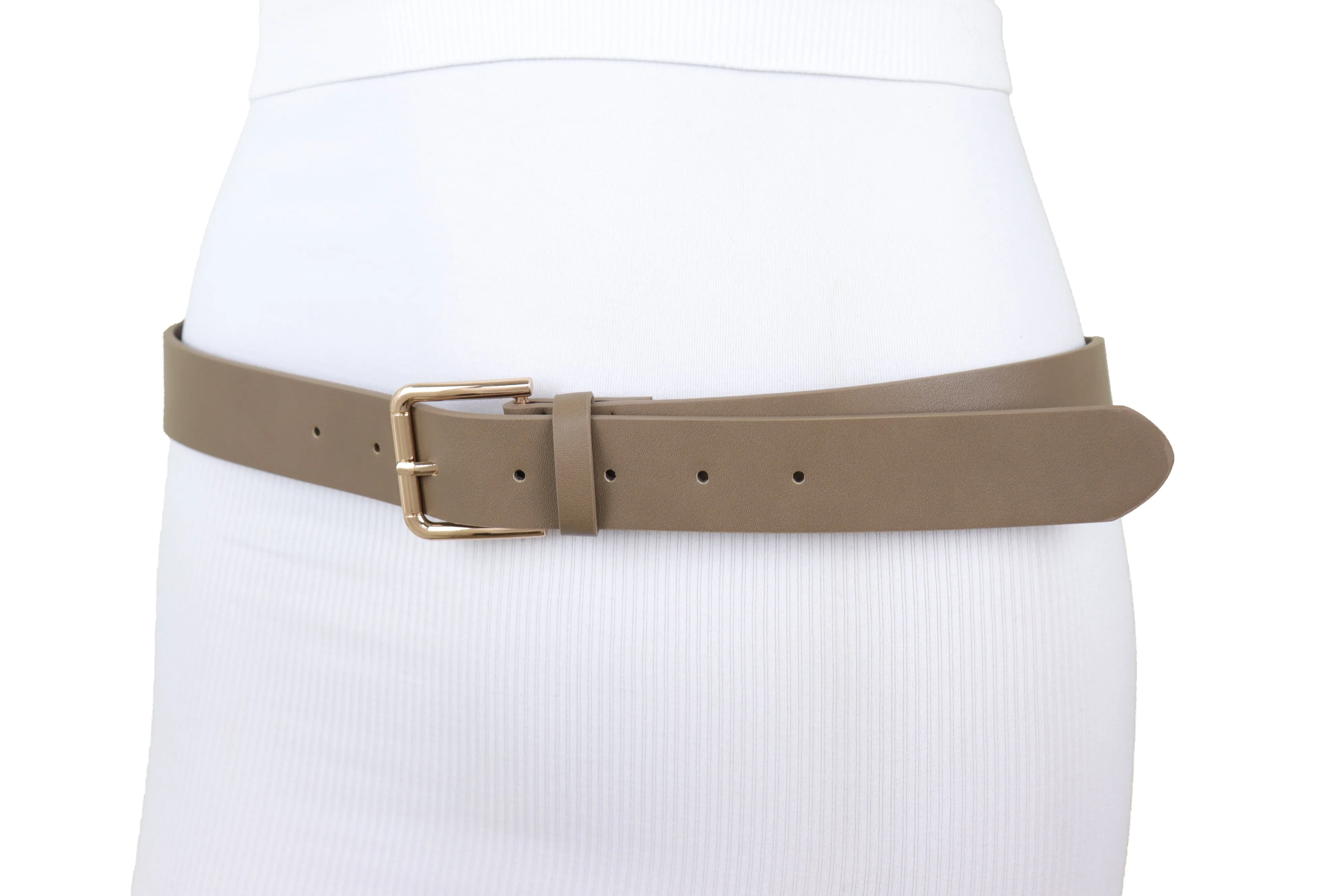 Brown Taupe Faux Leather Fashion Belt Gold Metal Buckle Infinity Charm S M