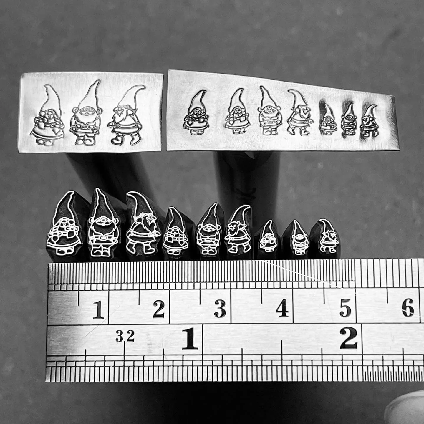 Camille's Gnomes! Three Designs. Three Sizes. Two directions. Engraved Metal Hand Stamp.