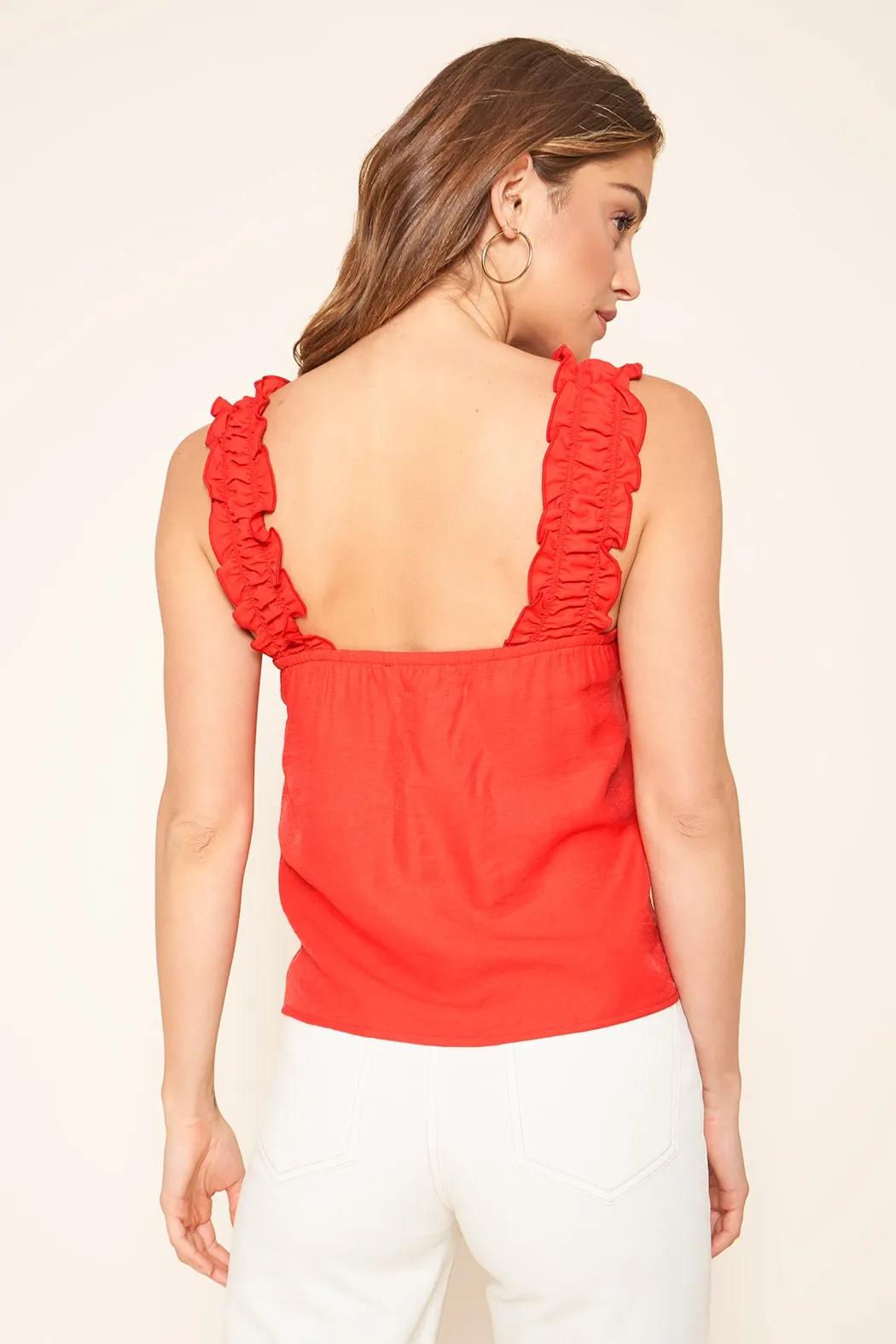 Charlotte Ruffle Button Tank Top