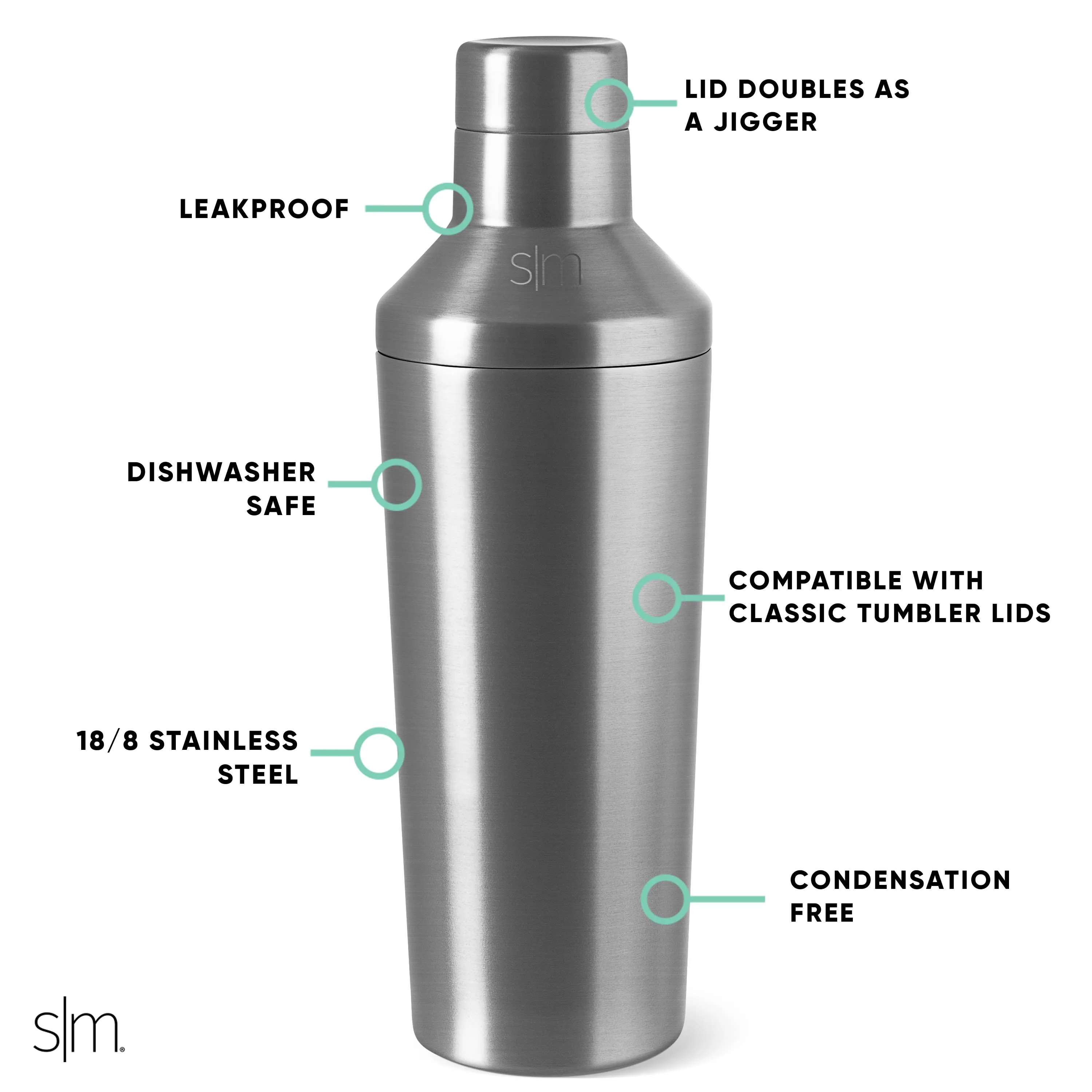 Classic Cocktail Shaker with Jigger Lid