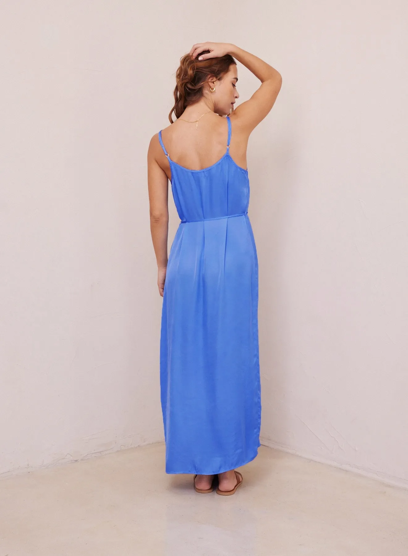 Cowl Neck Satin Maxi Dress - Bahama Blue