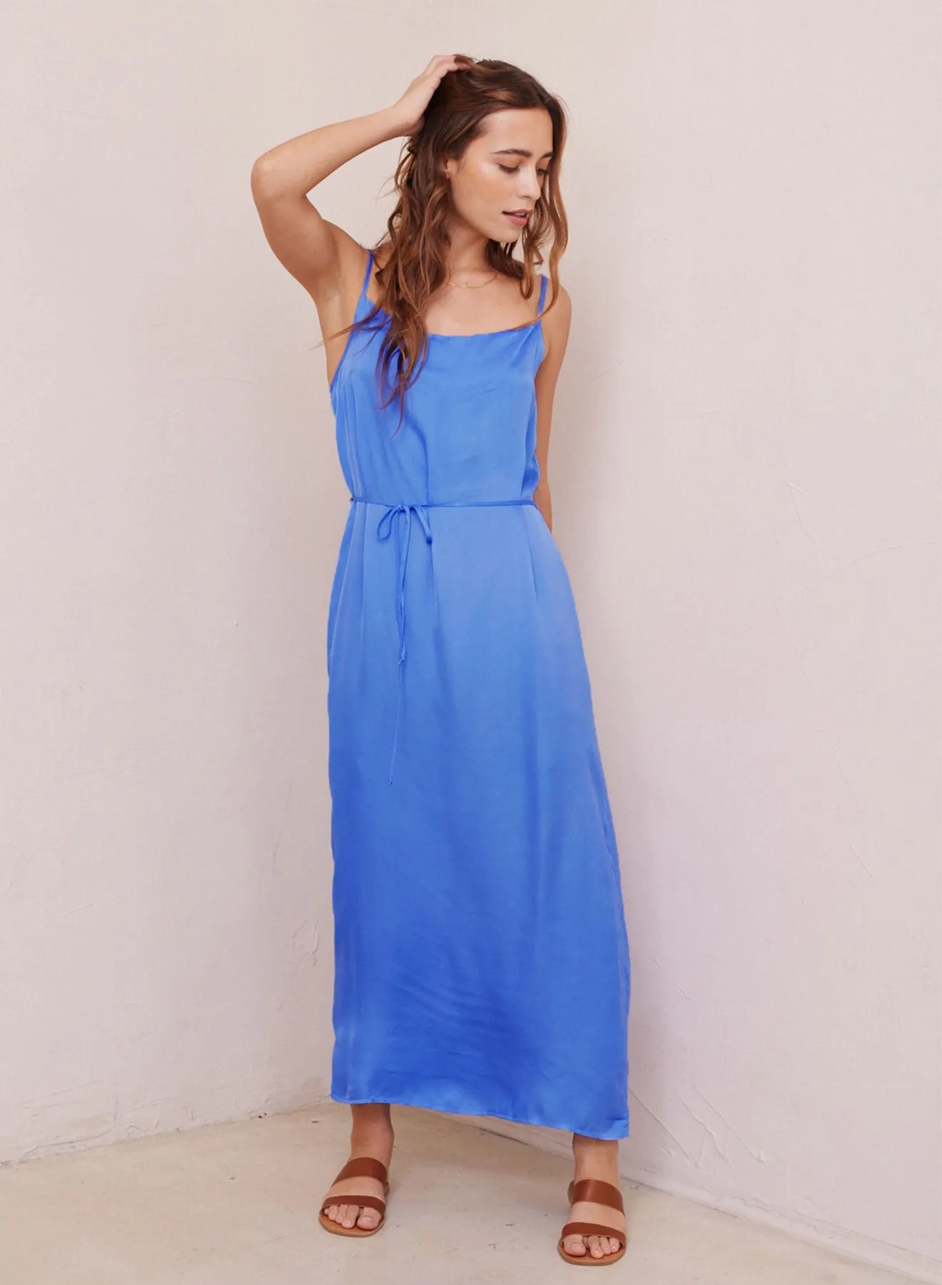 Cowl Neck Satin Maxi Dress - Bahama Blue