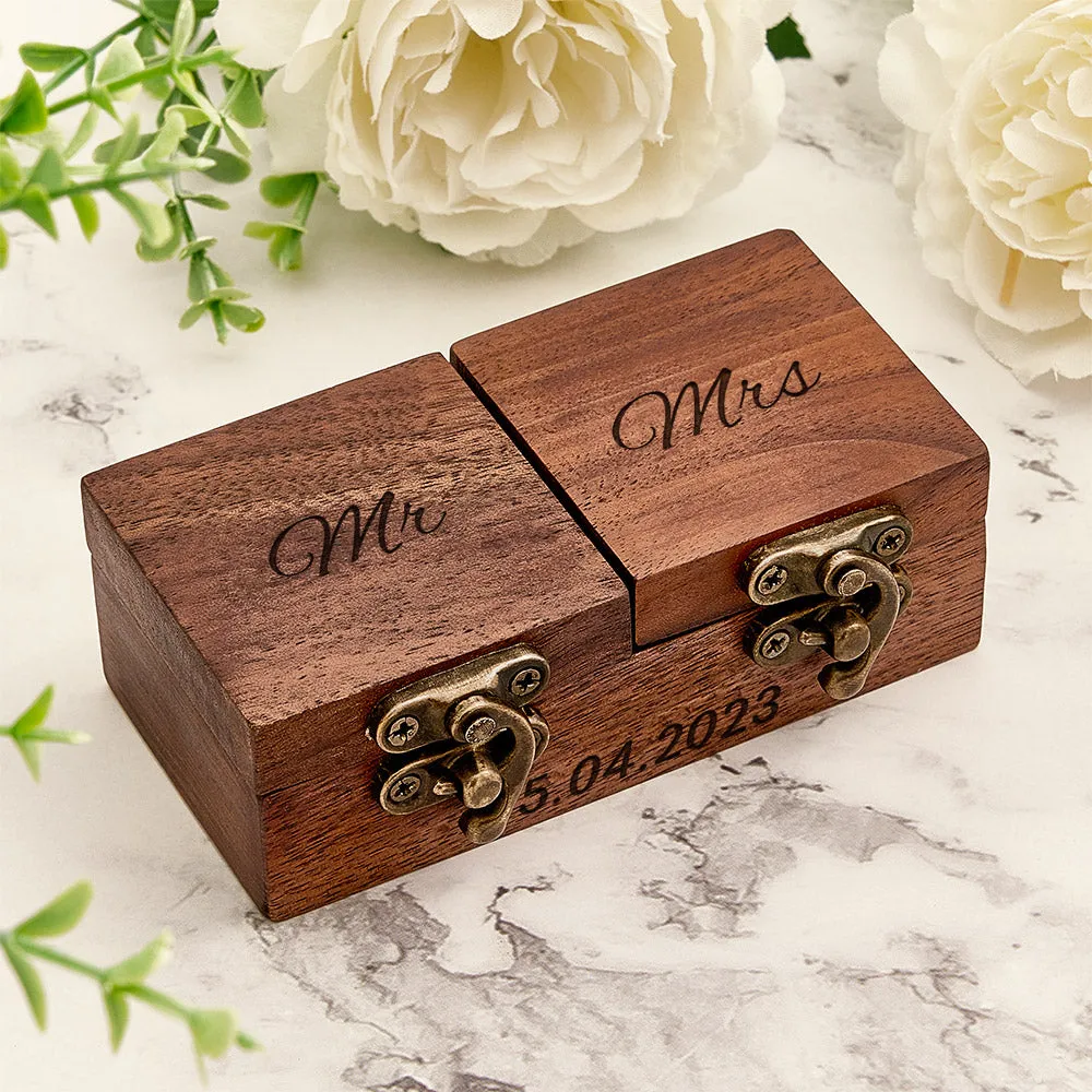 Custom Double Ring Boxes Personalized Wood Ring Bearer Box