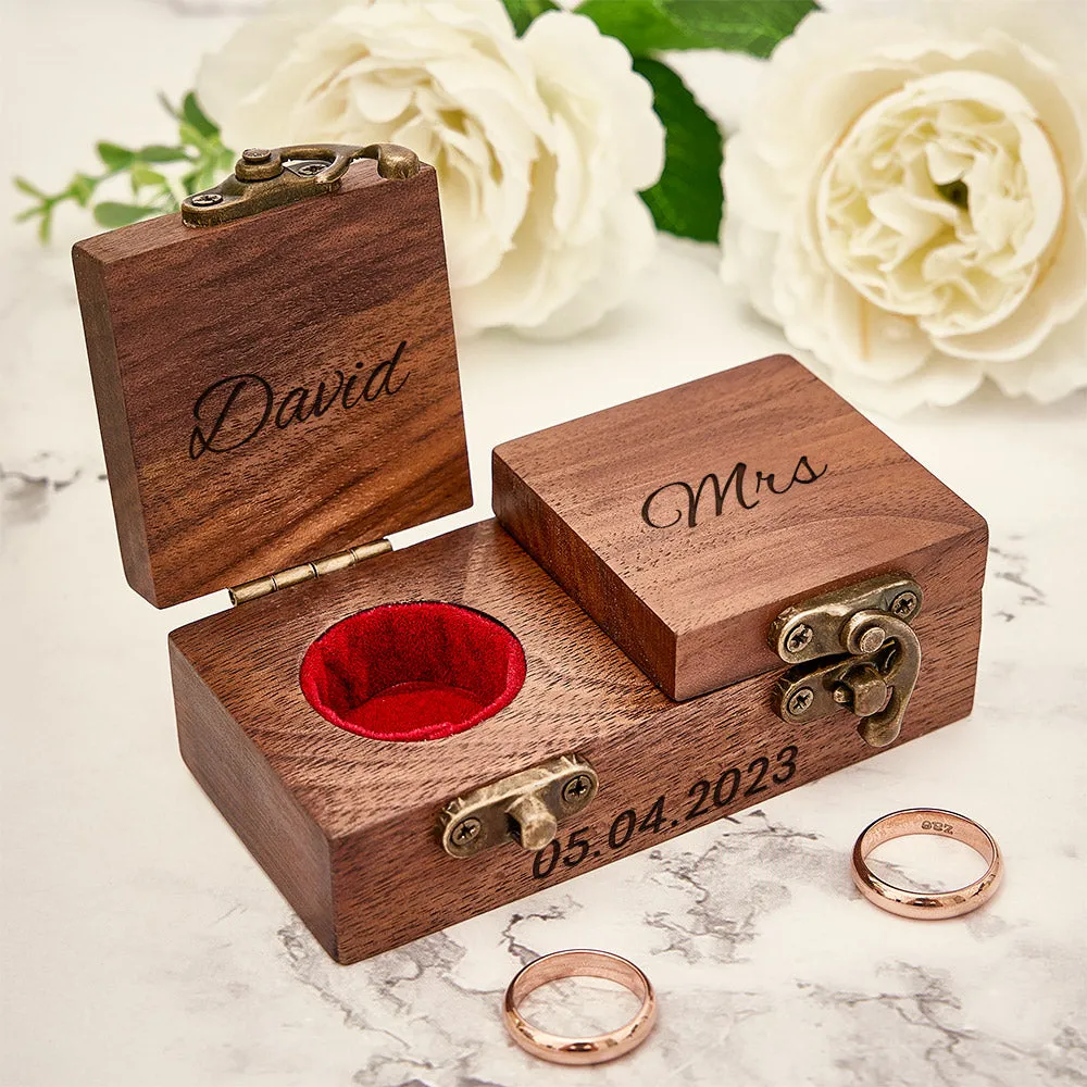 Custom Double Ring Boxes Personalized Wood Ring Bearer Box